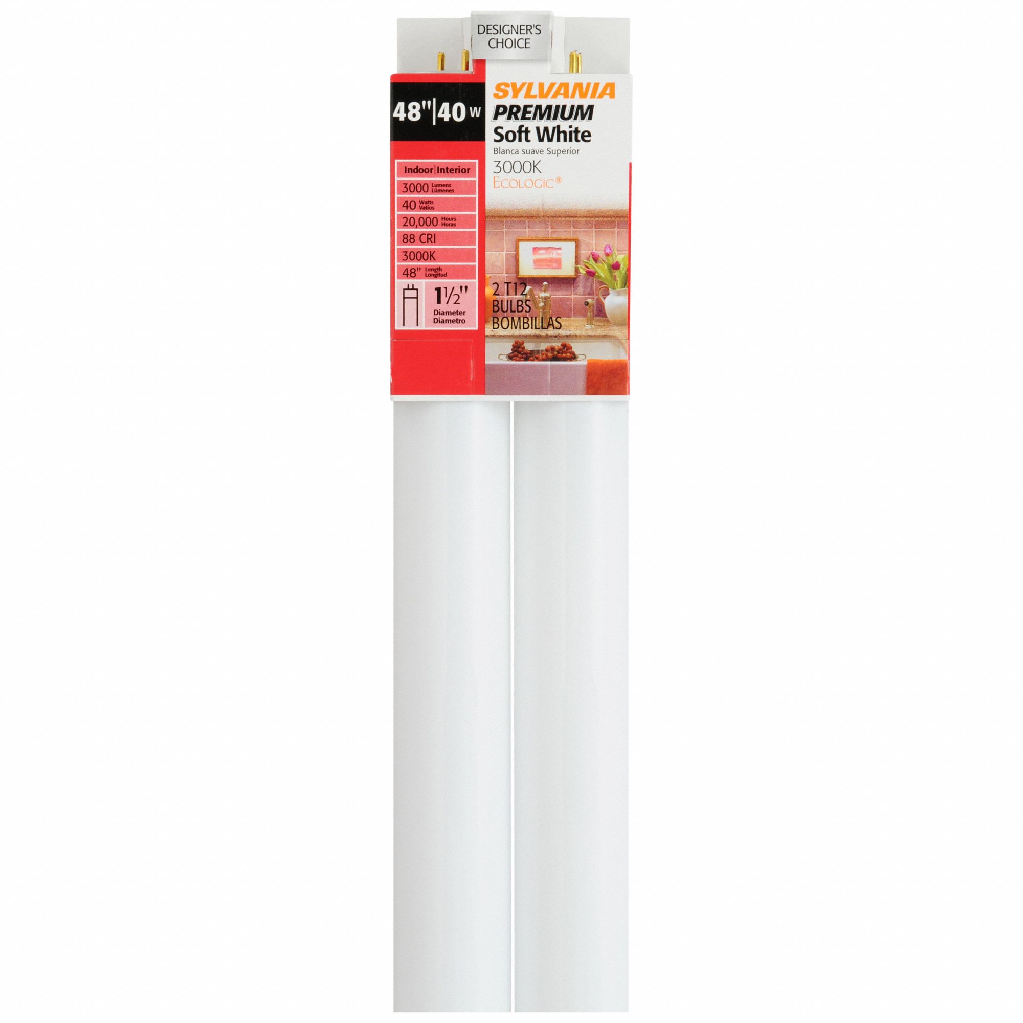 FLUORESCENT BULB, 2,800 LM, 40W, 120V, 3,000K COLOUR TEMP, WARM WHITE, 48 IN L, MINI BI-PIN, T12
