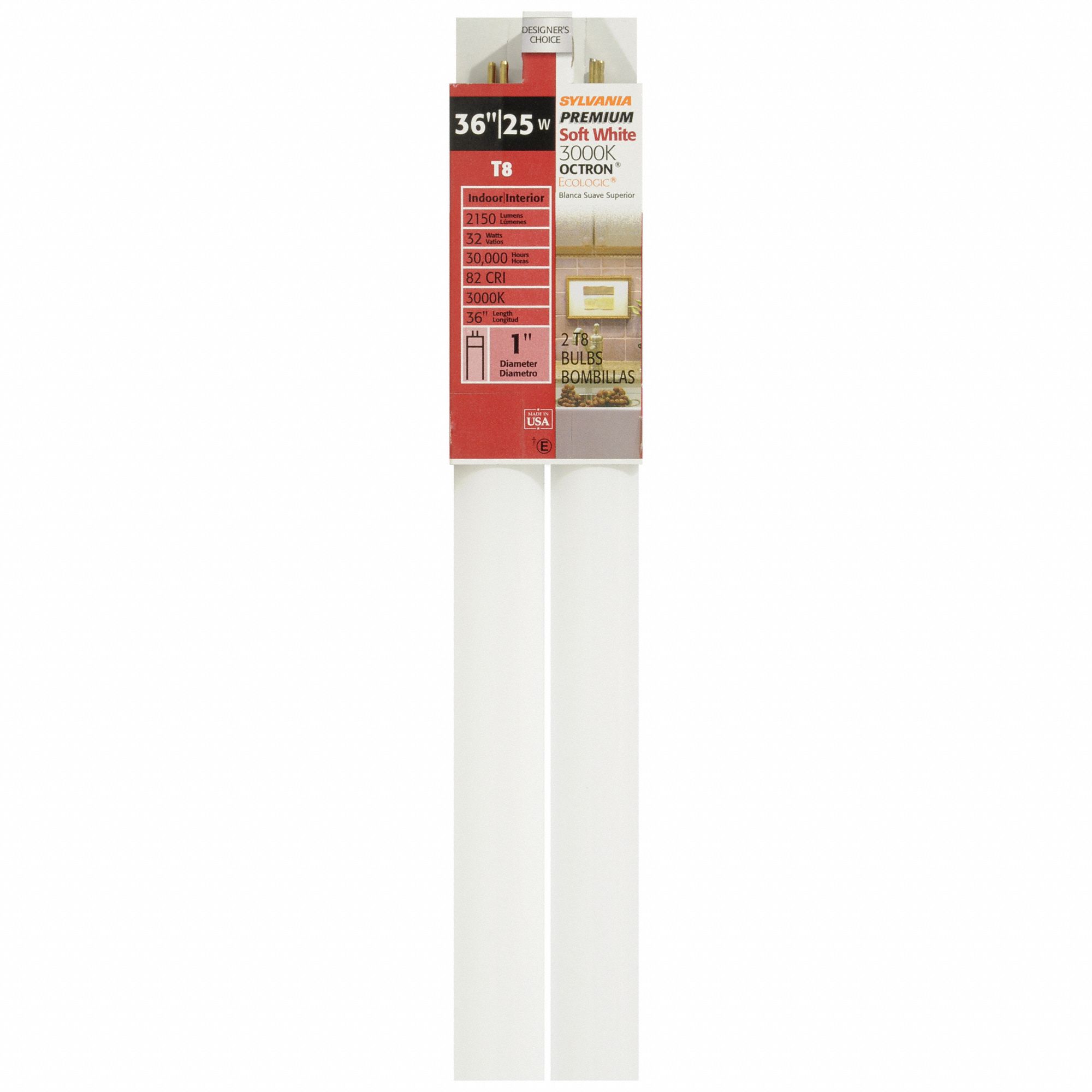 FLUORESCENT BULB, 2,150 LM, 25W, 120V AC, 3,000K COLOUR TEMP, WARM WHITE, MEDIUM BI-PIN, T8 SHAPE