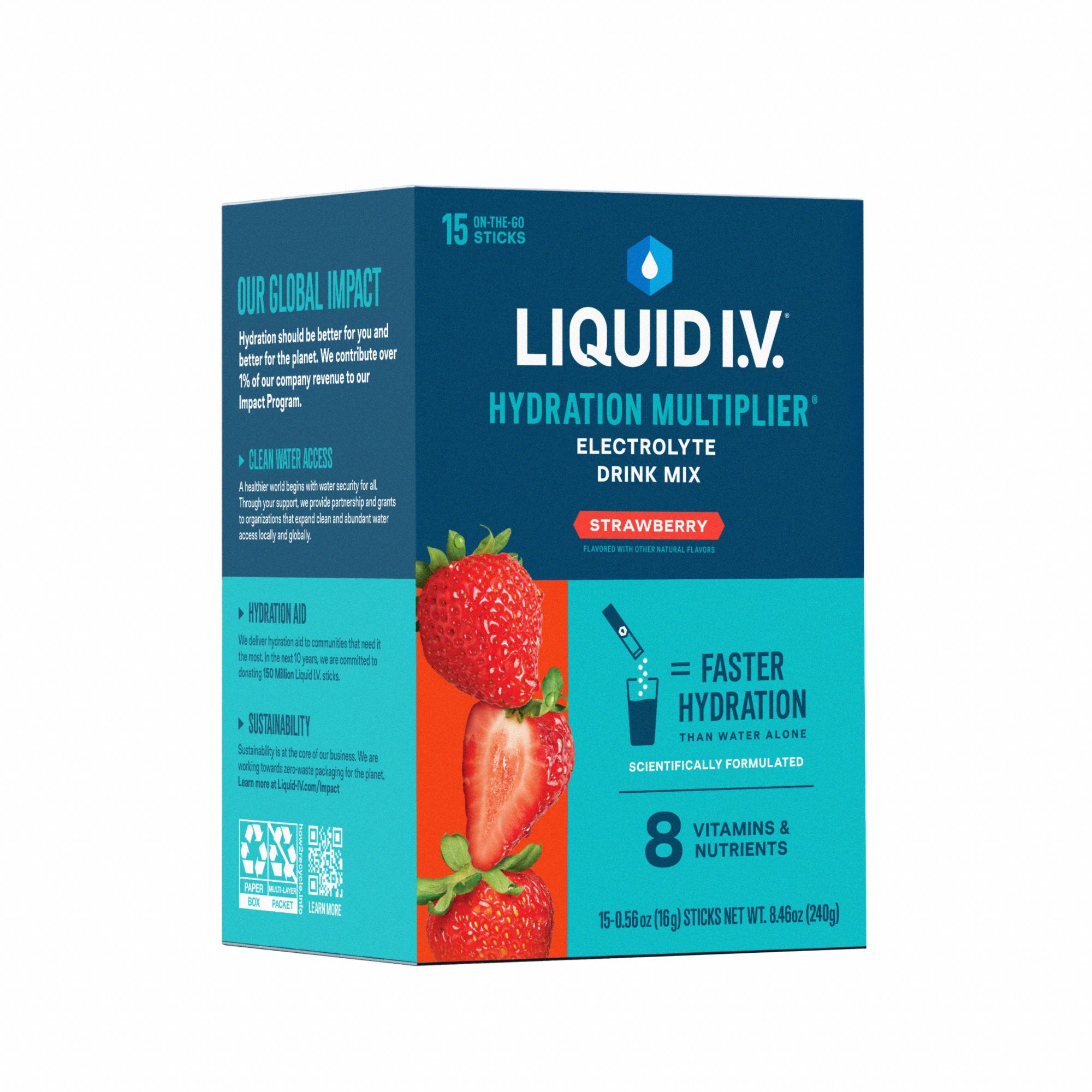 Sports Drink Mix: Strawberry, Single-Serve, 0.6 oz Concentrate Per Pack, 15 PK