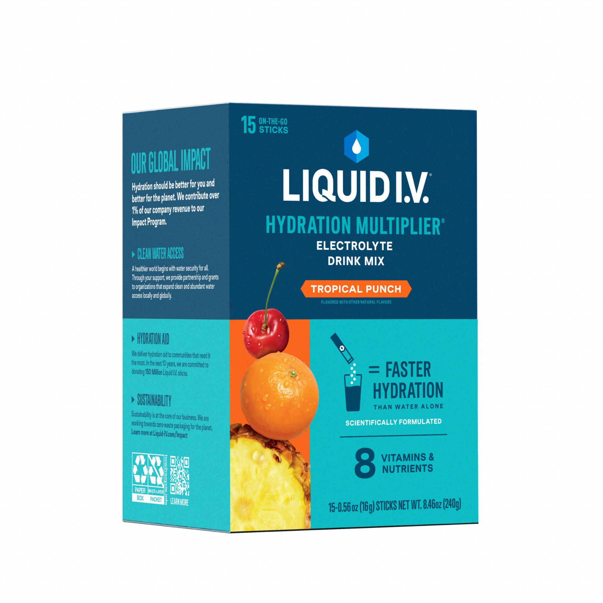 Sports Drink Mix: Tropical Punch, Single-Serve, 0.6 oz Concentrate Per Pack, 15 PK