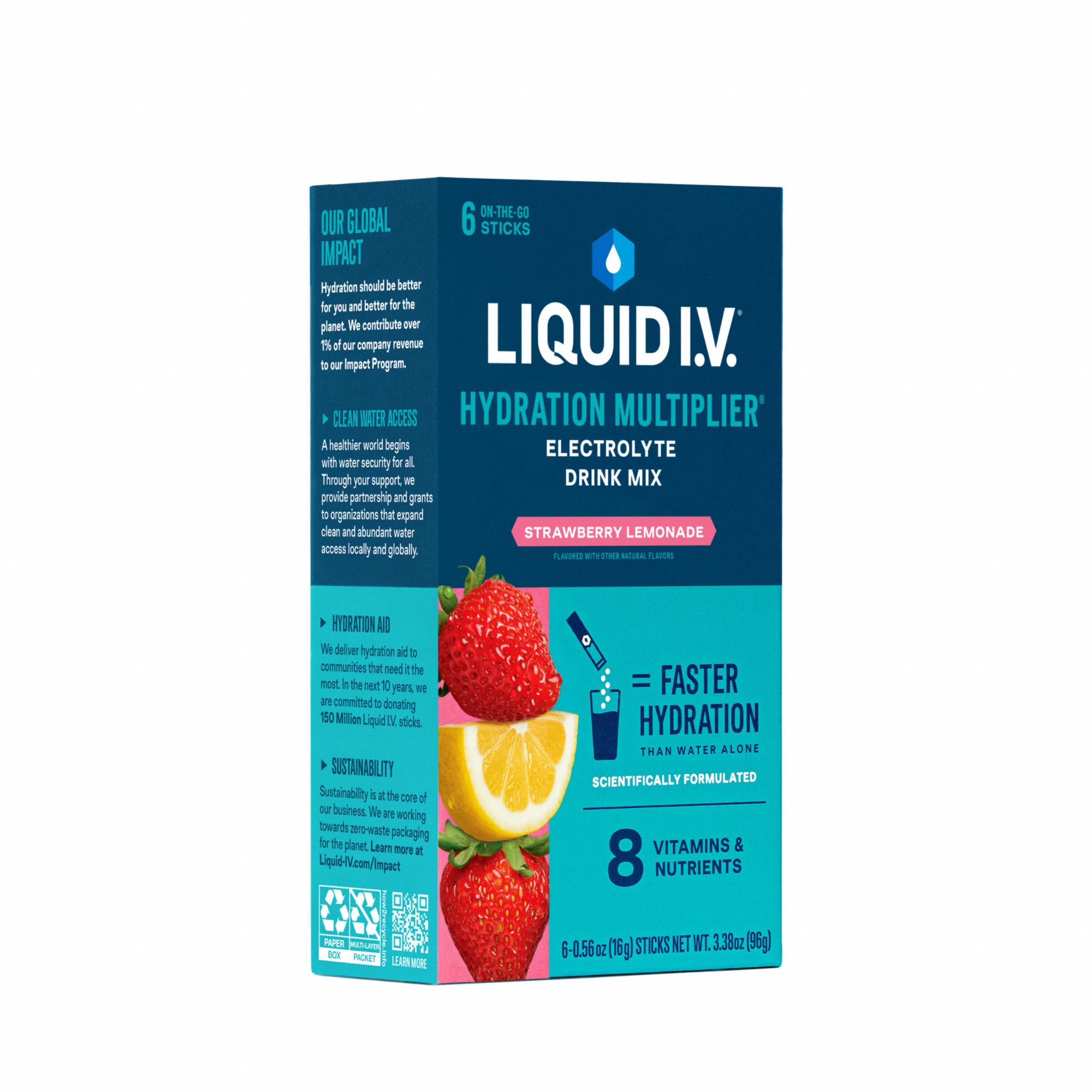 Sports Drink Mix: Strawberry Lemonade, Single-Serve, 0.6 oz Concentrate Per Pack, 6 PK