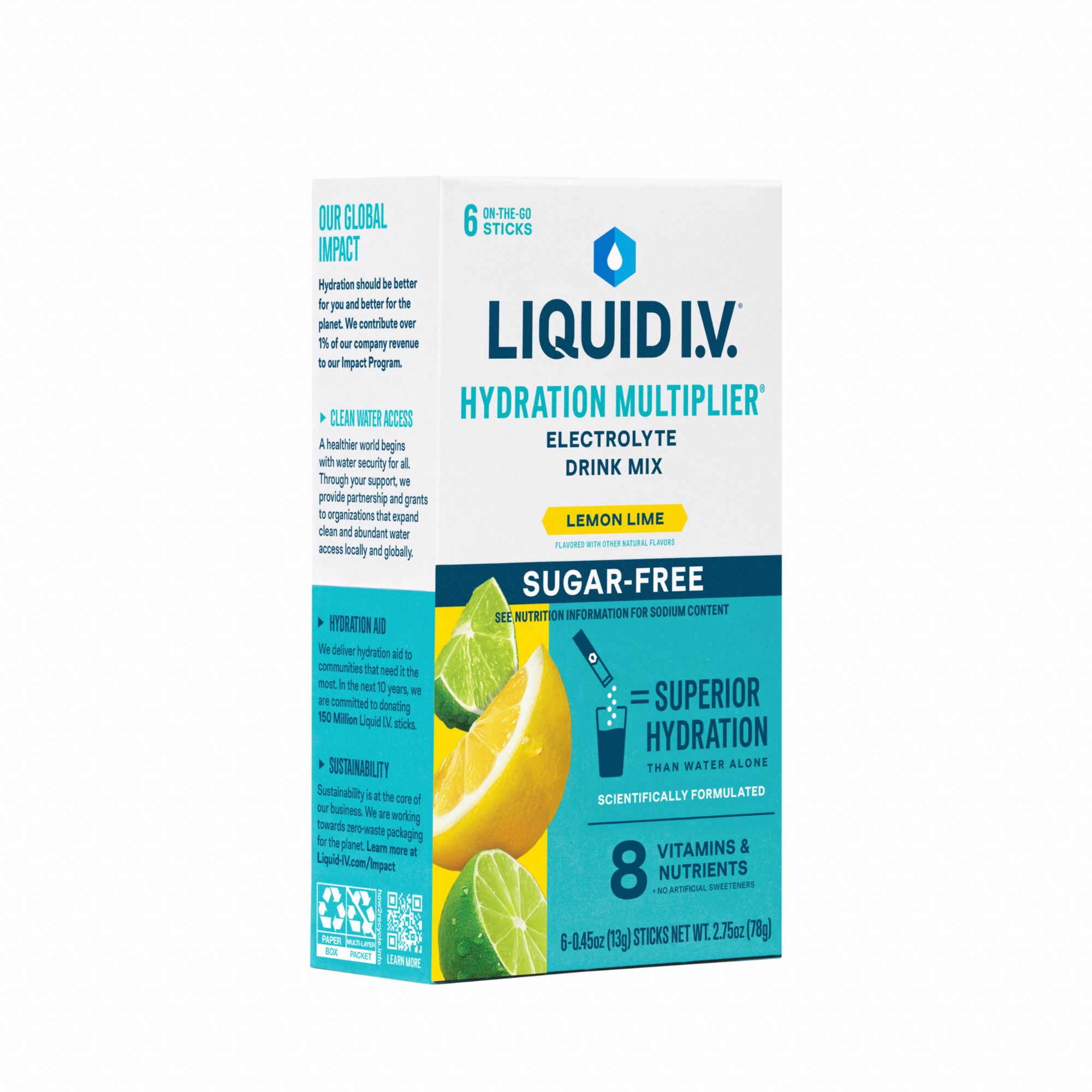 Sports Drink Mix: Lemon-Lime, Single-Serve, 0.5 oz Concentrate Per Pack, 6 PK
