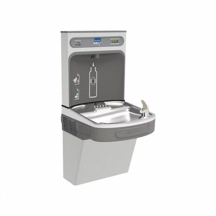 Bottle Filling Station: On-Wall, 8 gph @ 50°F, Stainless Steel, Gray, Stainless
