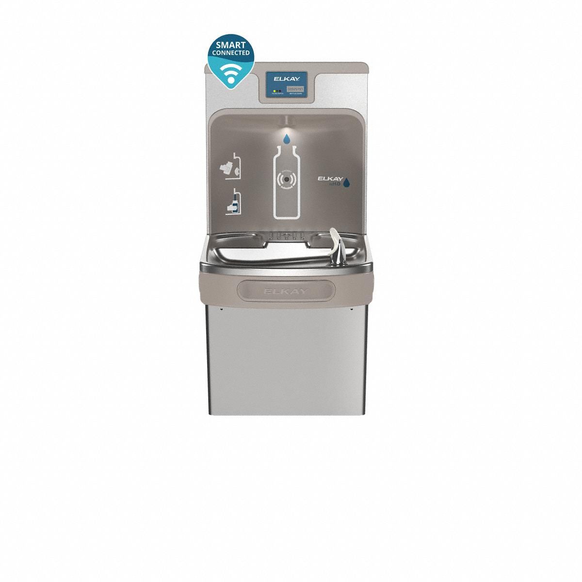 Drinking Fountain with Bottle Filler: On-Wall, 8 gph @ 50°F, Touchless Sensor, Stainless Steel