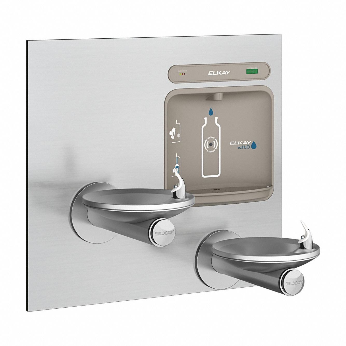 Bi-Level Drinking Fountain with Bottle Filler: On-Wall, Non-Refrigerated, Touchless Sensor