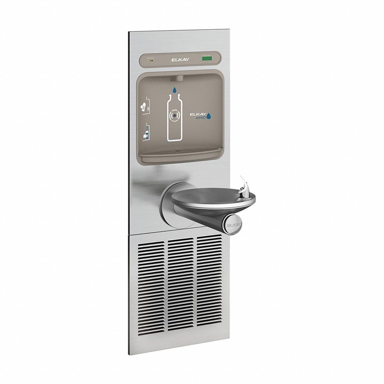 Drinking Fountain with Bottle Filler: On-Wall, 8 gph @ 50°F, Touchless Sensor, Stainless Steel