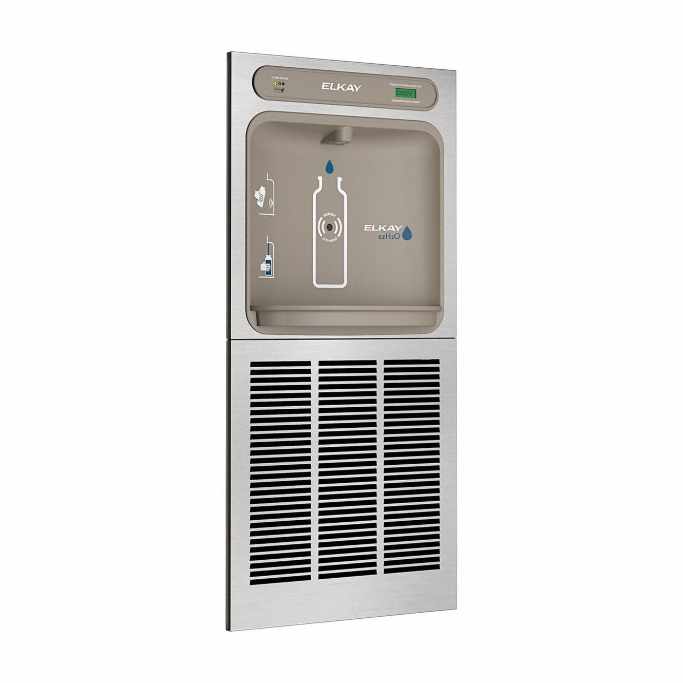 Bottle Filling Station: On-Wall, 8 gph @ 50°F, Stainless Steel, Gray, Stainless