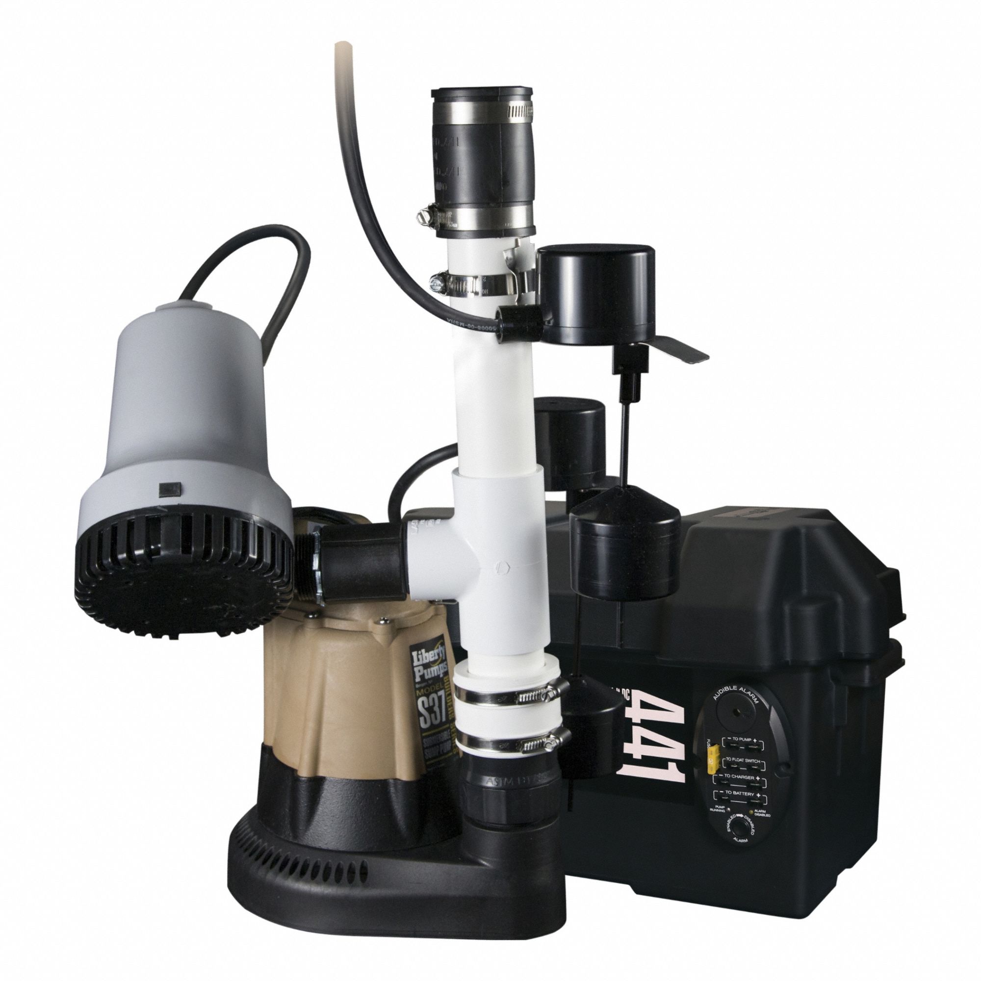 Sump/Battery Back-Up System: 1/3 hp, 115V AC, 40 ft Max. Head (Primary Pump), 12V DC