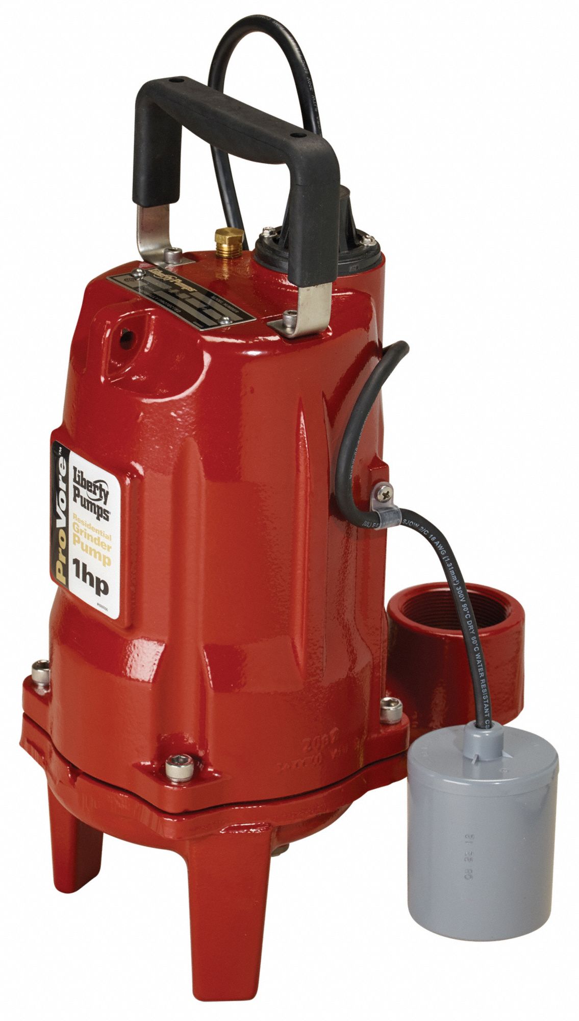 ProVore Grinder Pump: Vertical, Single Phase, 1 hp, 230V AC, 44 gpm @ 10' of Head, NPT