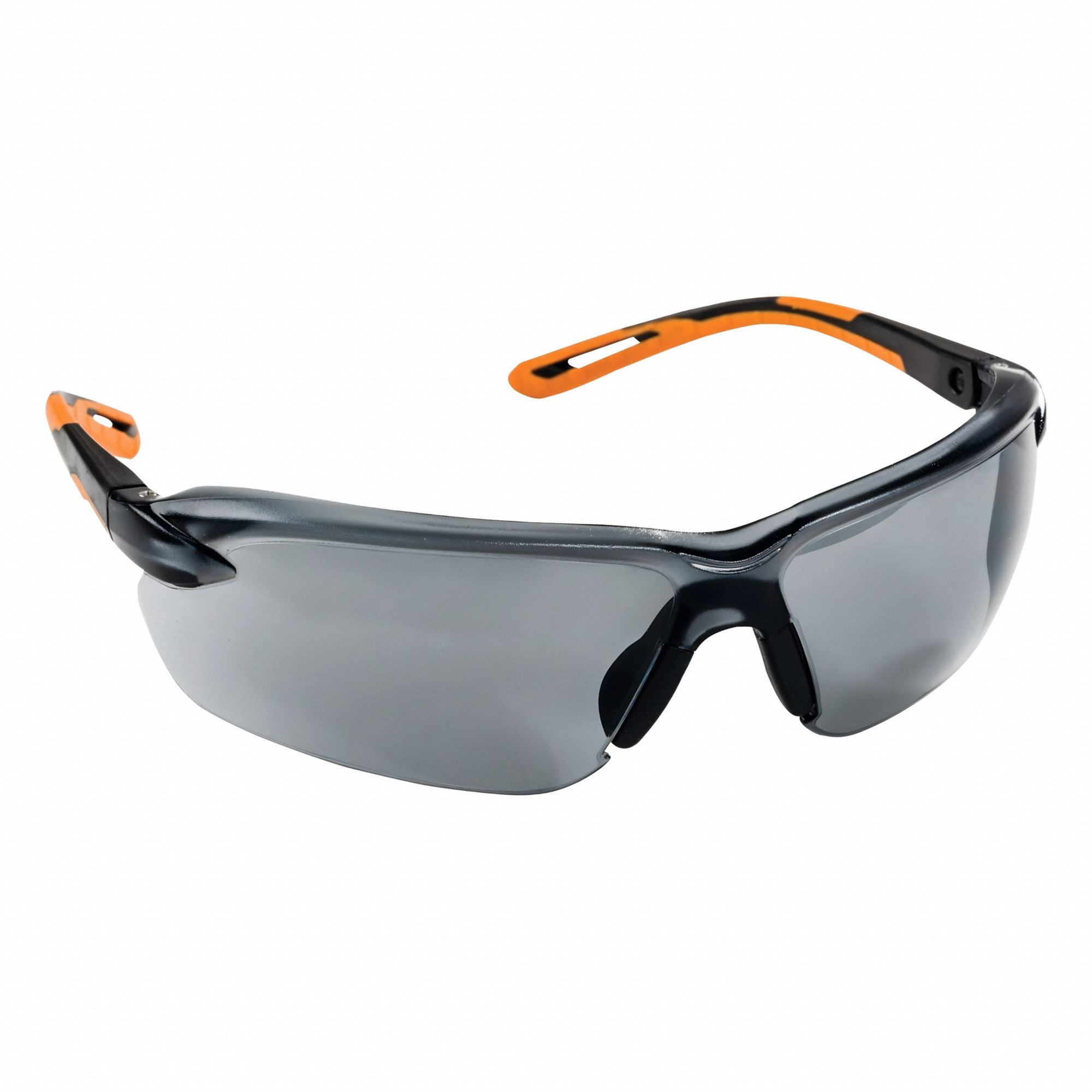 Safety Glasses: Smoke Lens, Frameless, Hard Coat, Black/Orange Frame, XM310 Series