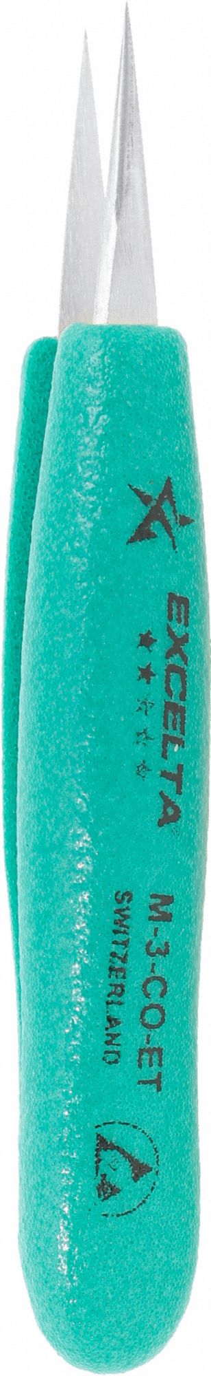 Tweezers: Cobalt, Point, Straight Tip, 0.0016 in Tip Thick