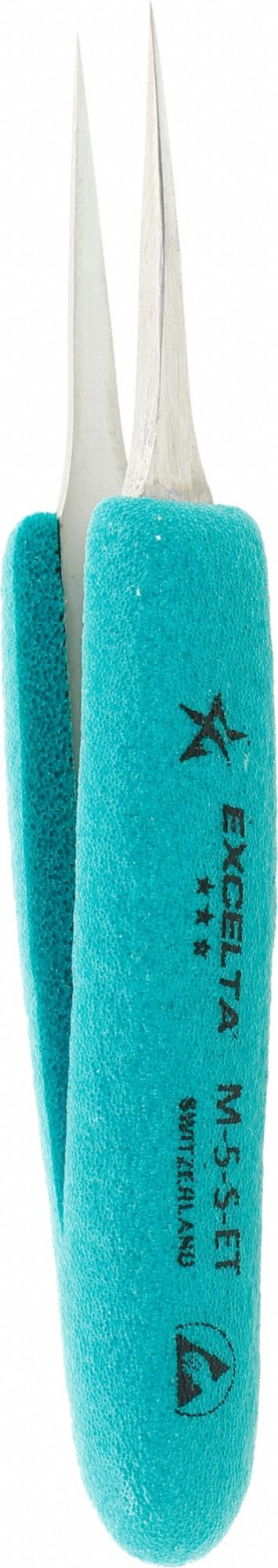 EXCELTA Tweezers: Point, Straight Tip, 0.002 in Tip Thick (MPN M-5-S-ET). Key specifications — attr1002345: EXCELTA; attr1002348: Stainless Steel; attr1024781: Ergonomic.