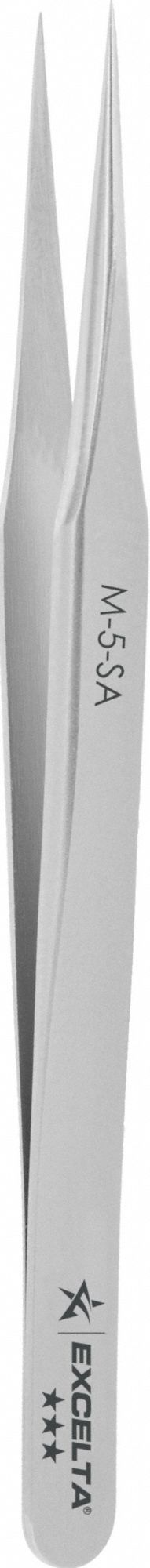 Tweezers: Stainless Steel, Point, Straight Tip, 0.002 in Tip Thick