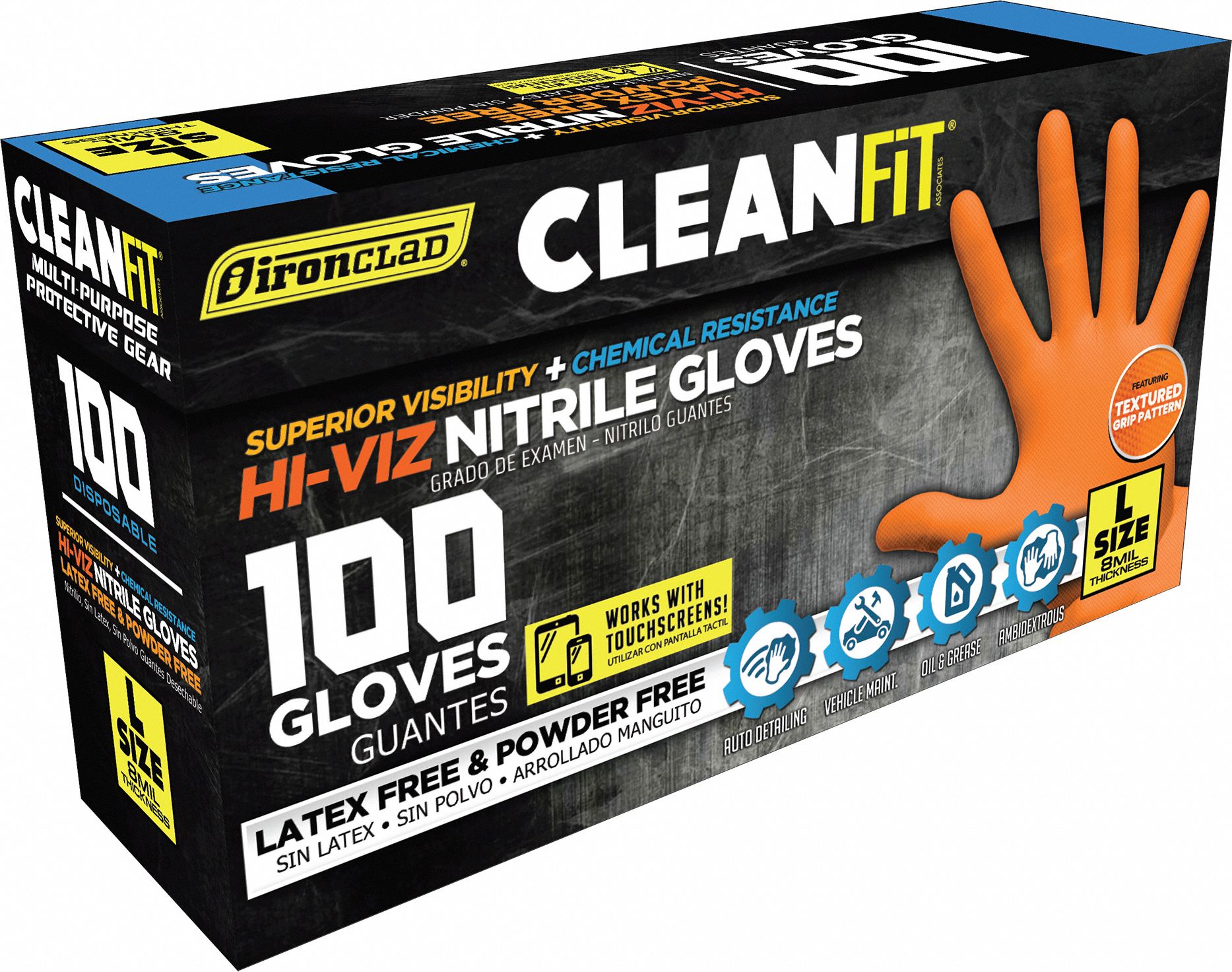 IRONCLAD, Chemical-Resistant/Gen Purpose, M, Disposable Gloves