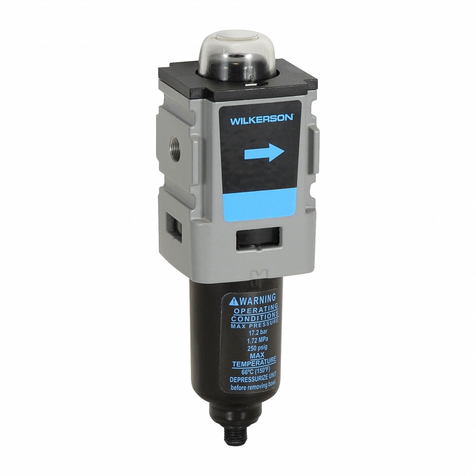 Filter: Coalescing, 1/4 in NPT, 0.5 micron, 250 psig Max Op Pressure, Metal Bowl, 08