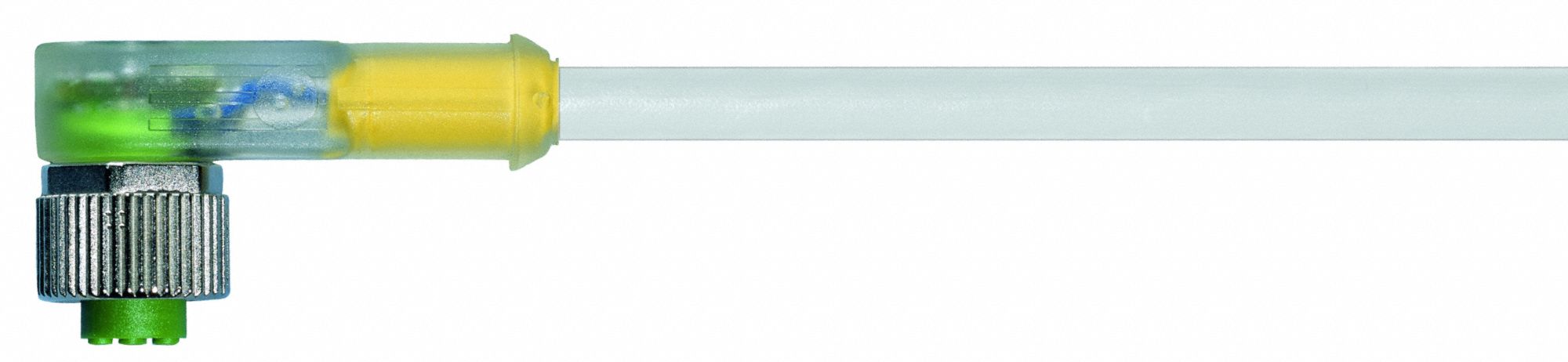 Cordset: M12 Female Right Angle X Bare Wire, 3 Pins, Gray, PUR, 1 m Cable Lg, 4 A Max Current (A)