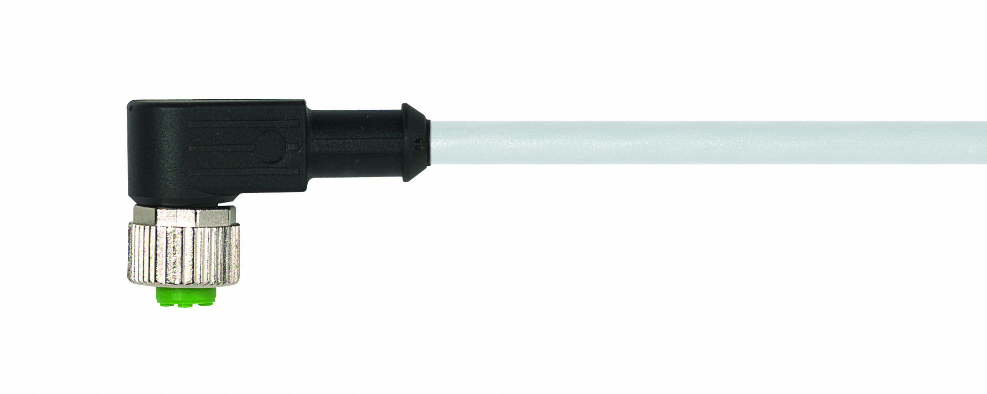 Cordset: M12 Female Right Angle X Bare Wire, 3 Pins, Gray, PUR, 0.3 m Cable Lg, 4 A Max Current (A)