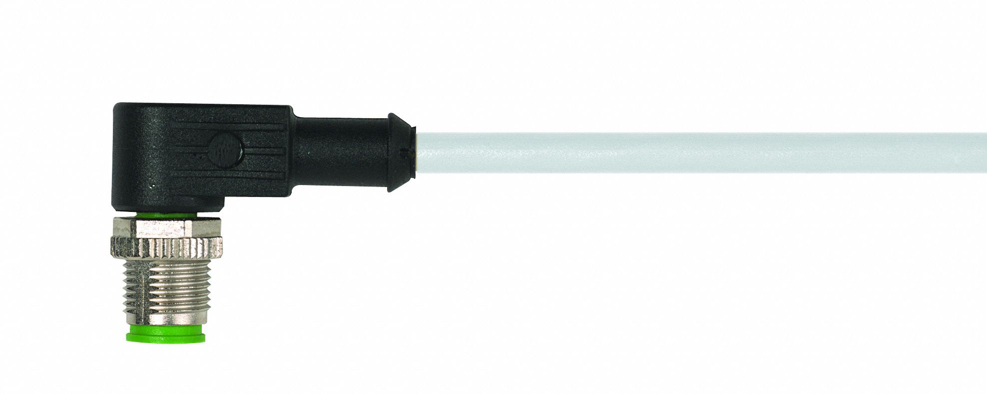 Cordset: M12 Male Right Angle X Bare Wire, 4 Pins, Gray, PUR, 1 m Cable Lg, 4 A Max Current (A)