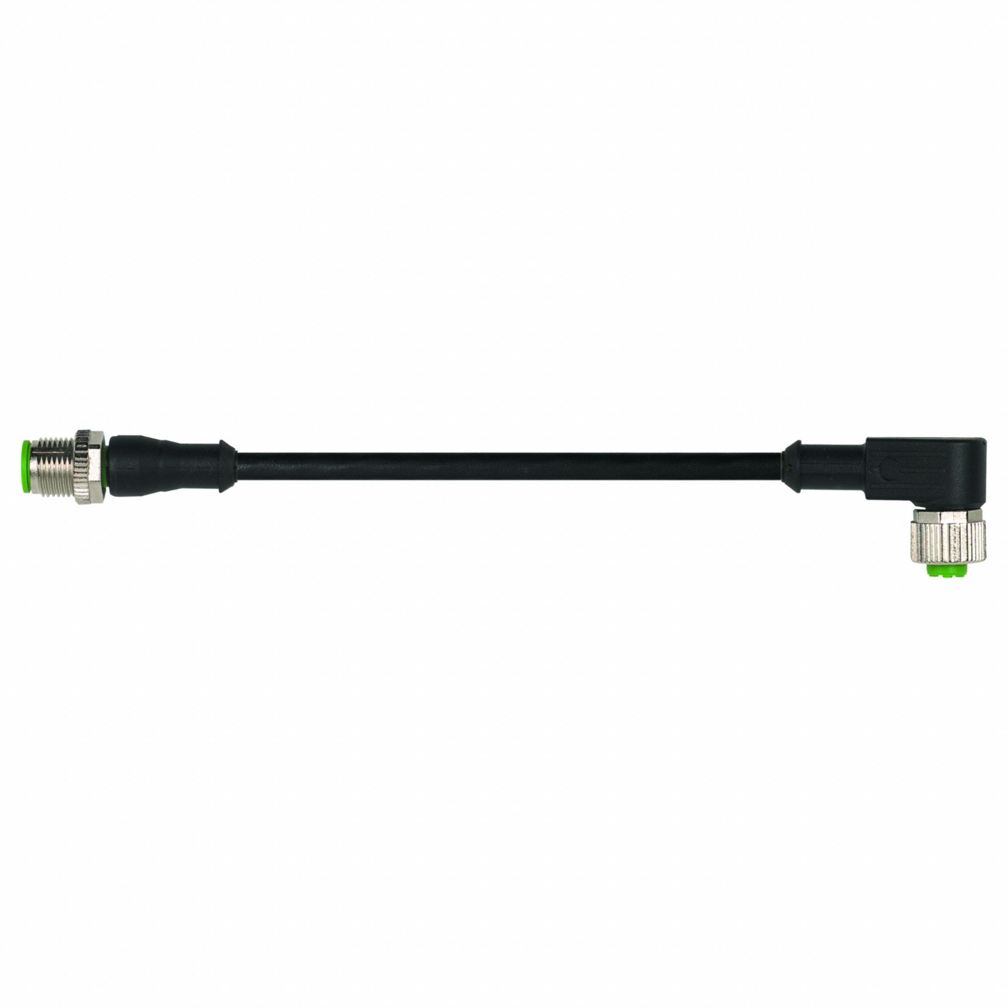 Cordset: M12 Male Straight X M12 Female Right Angle, 4 Pins, Black, PUR, 0.3 m Cable Lg