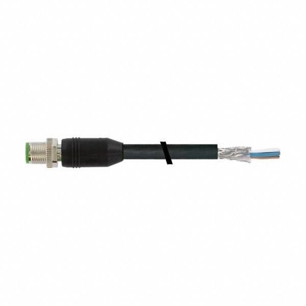 Cordset: M12 Male Straight X Bare Wire, 8 Pins, Black, PUR, 3 m Cable Lg, 6 A Max Current (A)