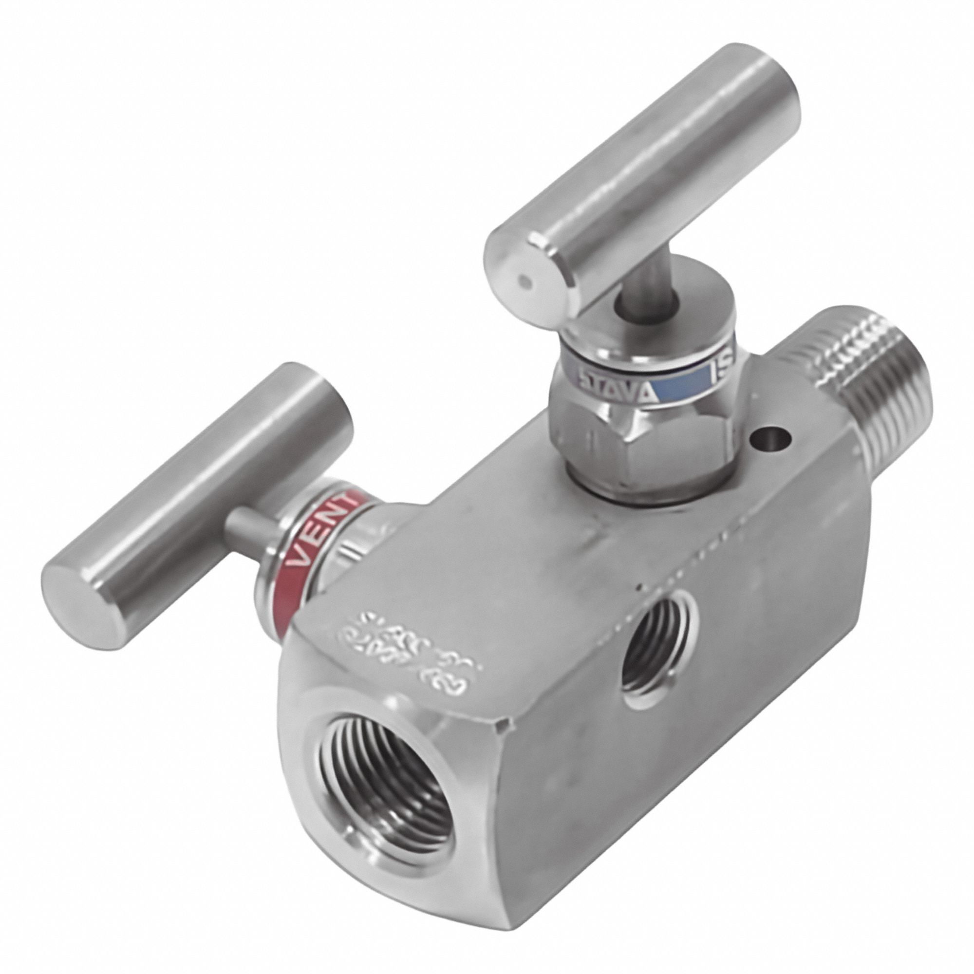 Two-Way Valve: Stainless Steel, 1/2" MNPT, 1/2" FNPT, 6, 000 psi Pressure, PTFE, 1/4" FNPT