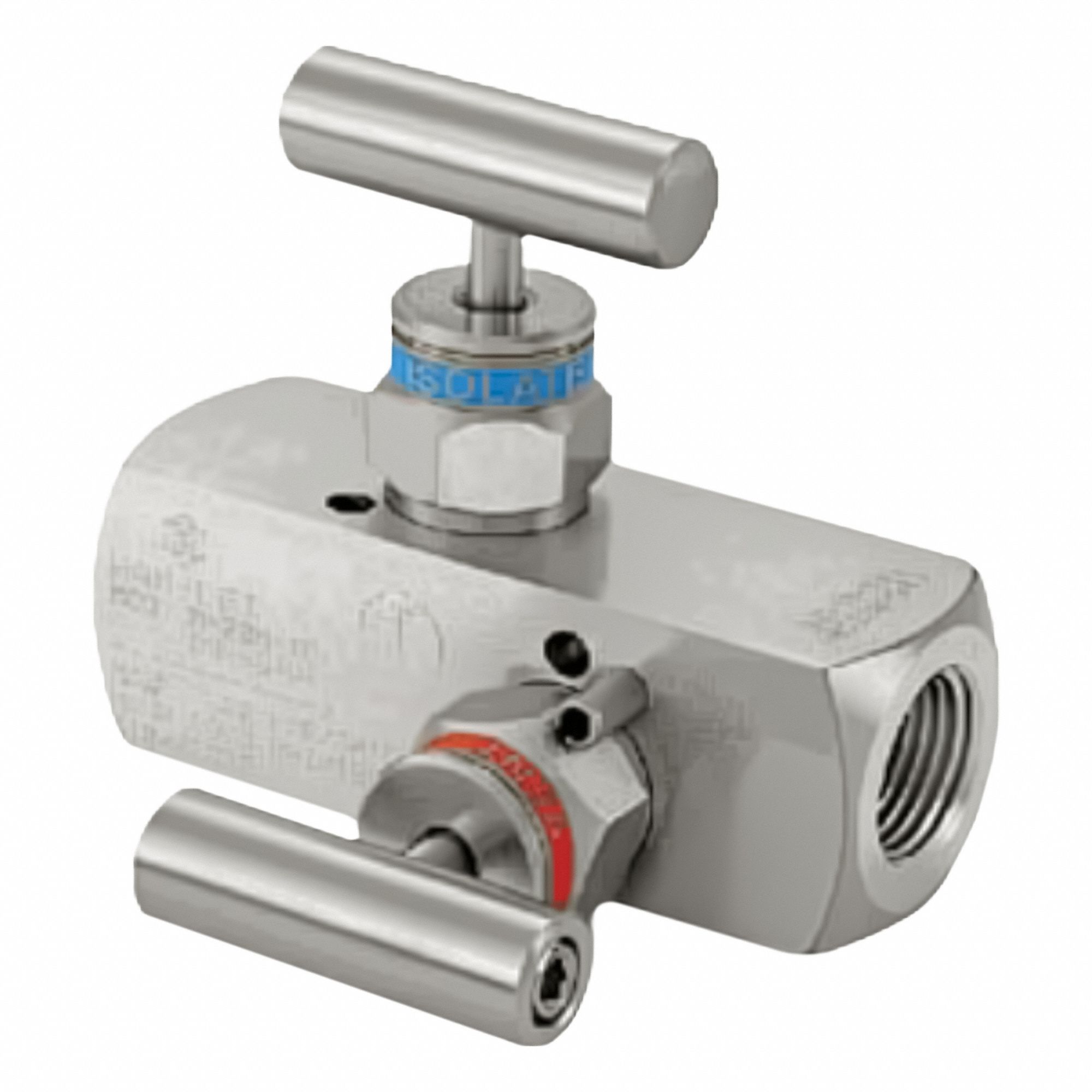 Two-Way Valve: Stainless Steel, 1/2" FNPT, 1/2" FNPT, 6, 000 psi Pressure, PTFE, 1/4" FNPT