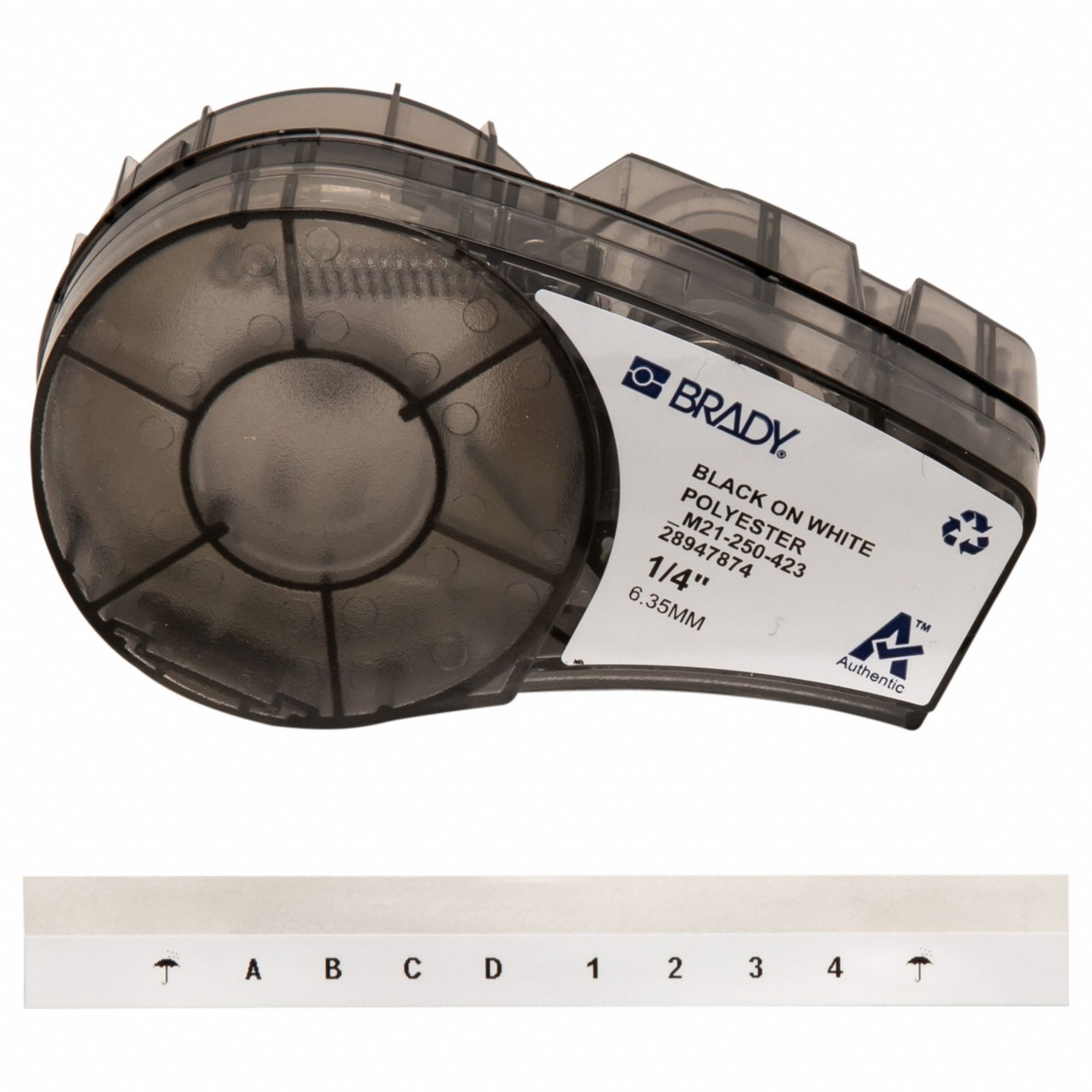 Combined Label and Ribbon Cartridge: 1/4 in x 21 ft, Polyester, White (Gloss), Indoor/Outdoor