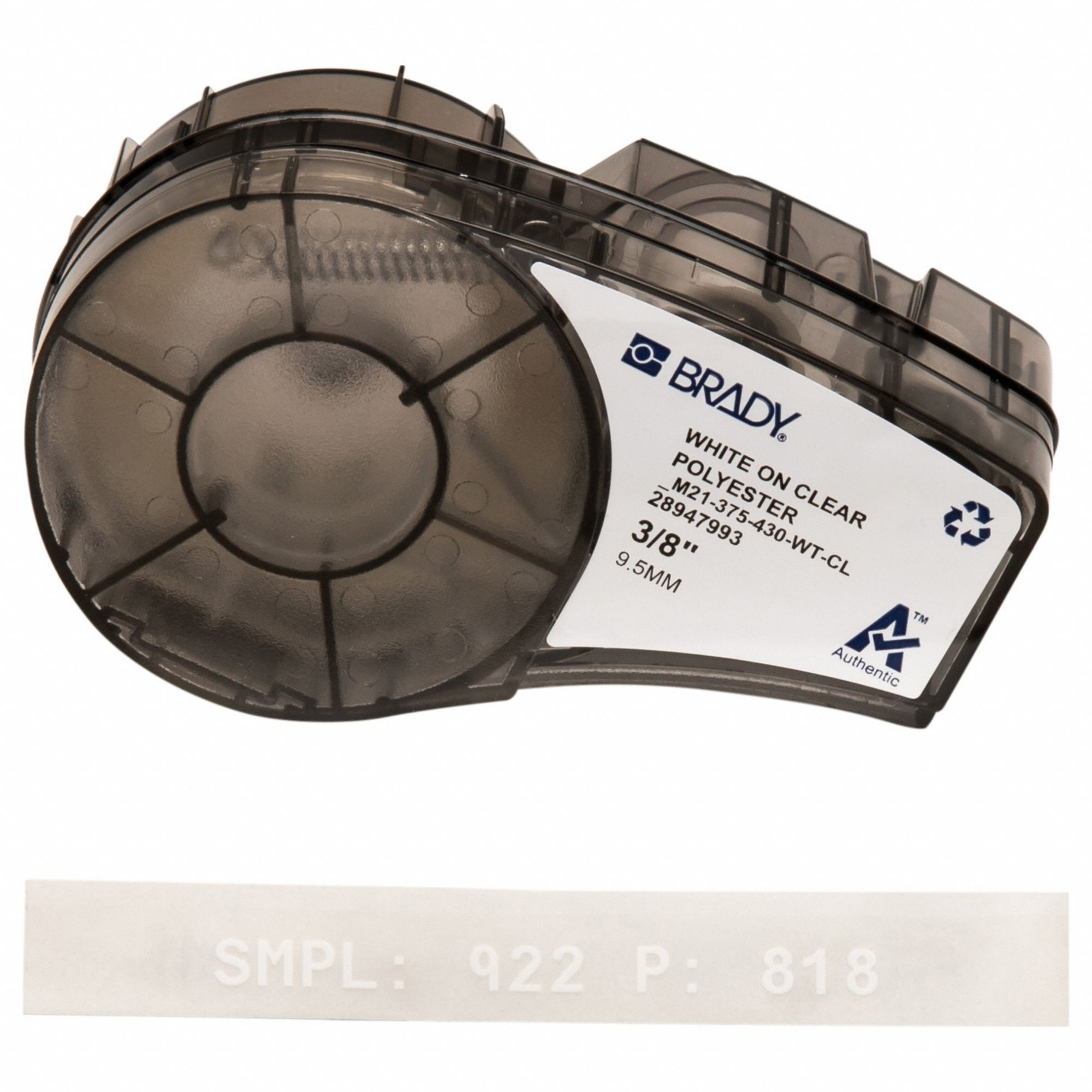 Combined Label and Ribbon Cartridge: 3/8 in x 21 ft, Polyester, Clear (Gloss), Indoor