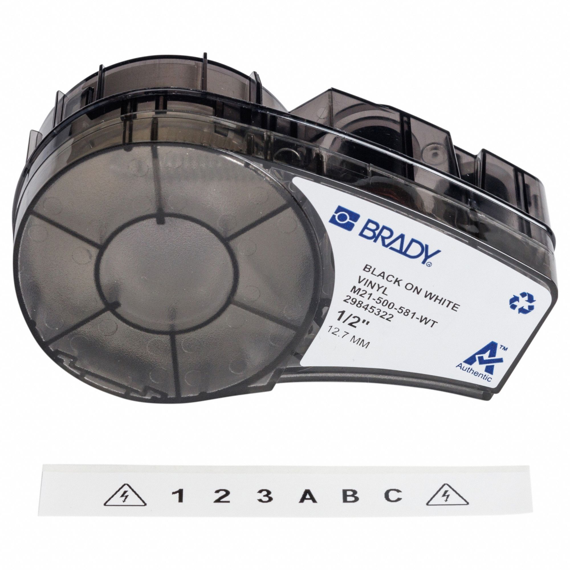 Combined Label and Ribbon Cartridge: 1/2 in x 21 ft, Vinyl, White (Gloss), Outdoor