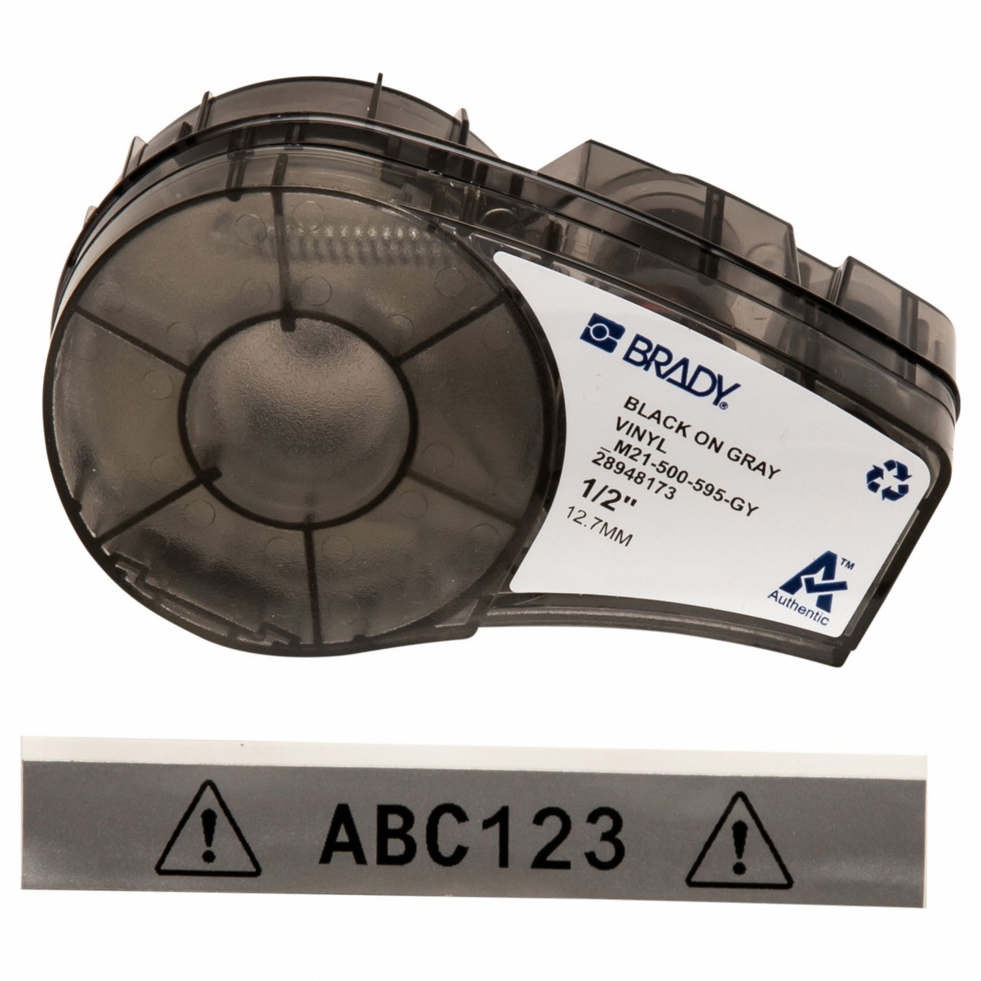 Combined Label and Ribbon Cartridge: 1/2 in x 21 ft, Vinyl, Gray (Gloss), Indoor/Outdoor