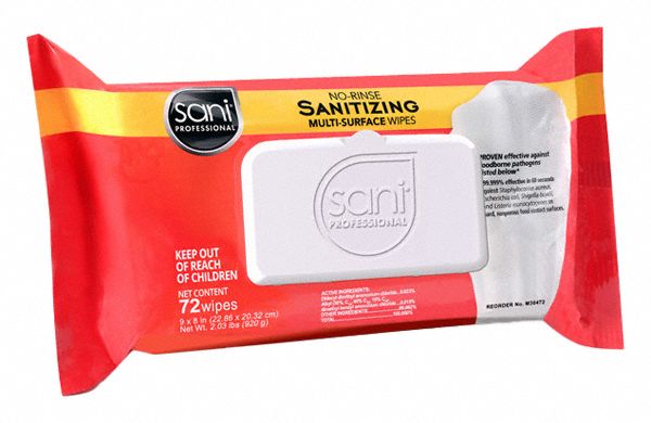 Sanitizing Wipes: Soft Pack, 72 ct Container Size, Ready to Use, Wipes, 12 PK