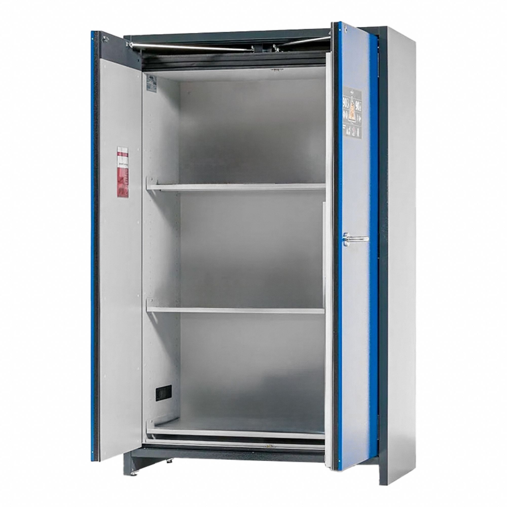 Battery Storage Cabinet: 24 3/16 in x 47 in x 77 in, Auto, 2 Doors, Lockable, 3 Shelves