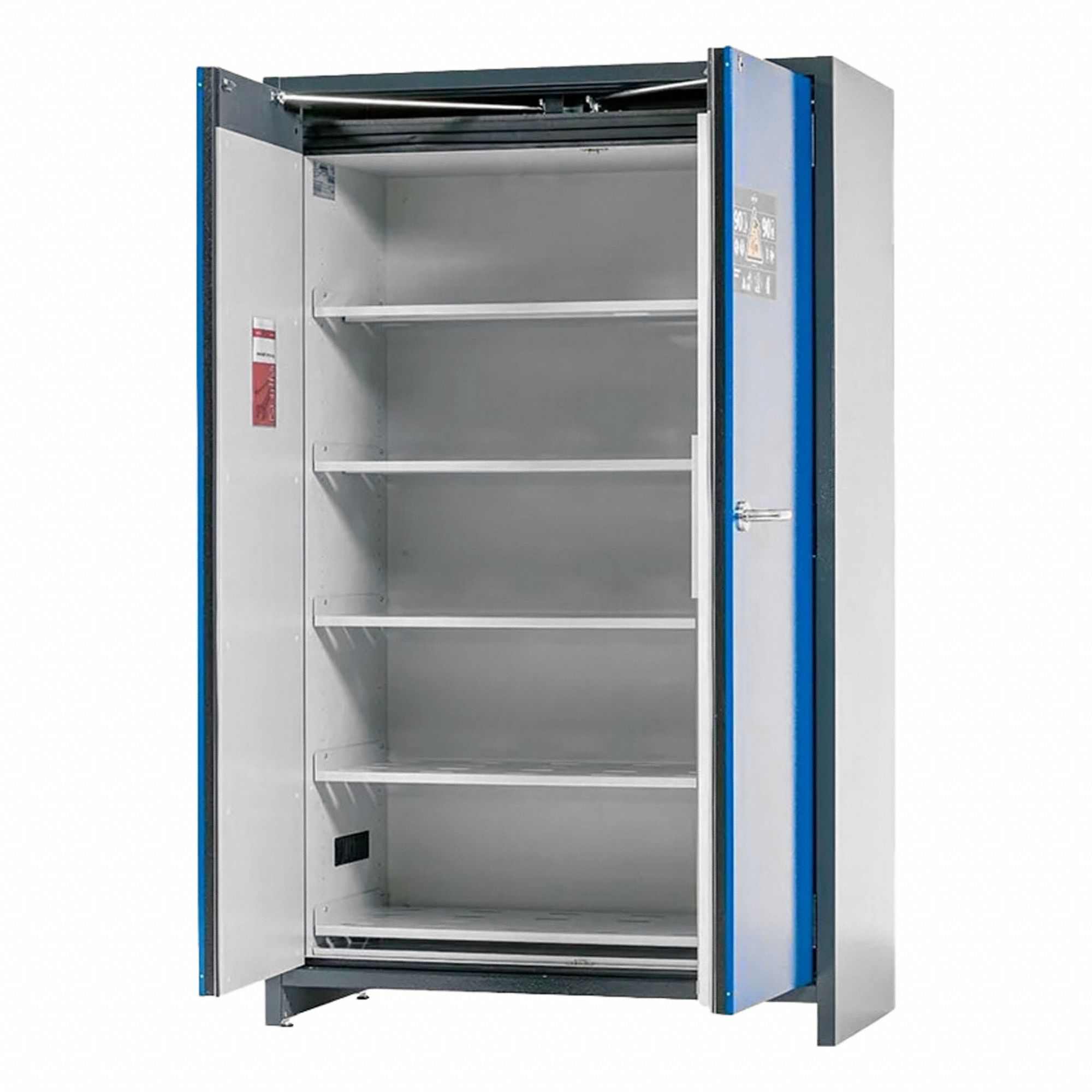 Battery Storage Cabinet: 24 3/16 in x 47 in x 77 in, Auto, 2 Doors, Lockable, 5 Shelves