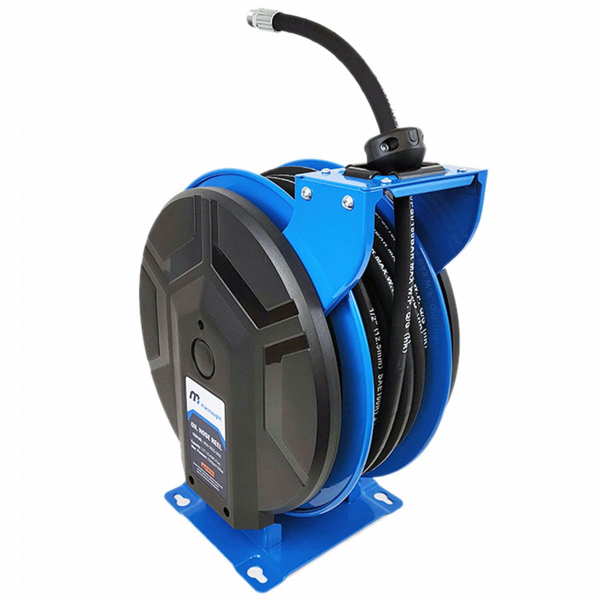 Slow Return Oil Hose Reel: 50 ft. (1/2 I.D.), 1/2 in MNPT x 1/2 in MNPT, Stainless Steel