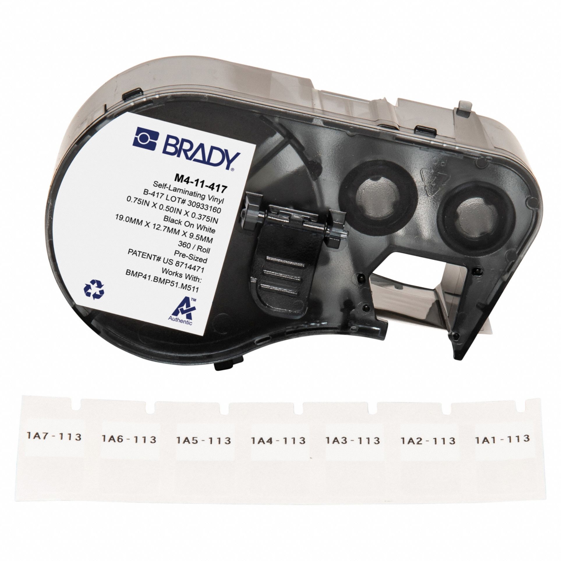 Wraparound Label: 3/4 in x 1/2 in, Vinyl, White (Matte), For 20 AWG to 10 AWG Wire Gauge