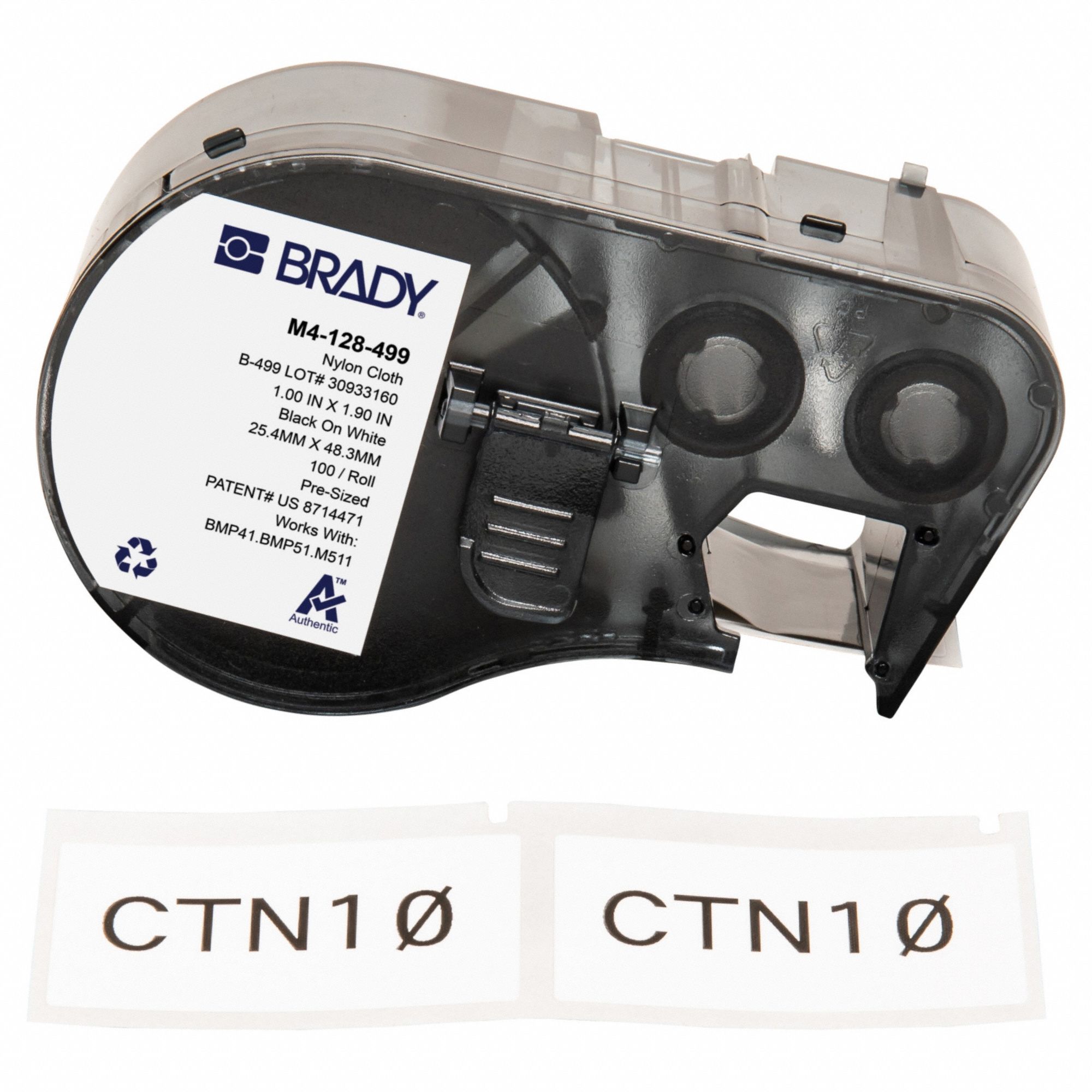 Combined Label and Ribbon Cartridge: 1 in x 1 29/32 in, 1 29/32 in, Black on White