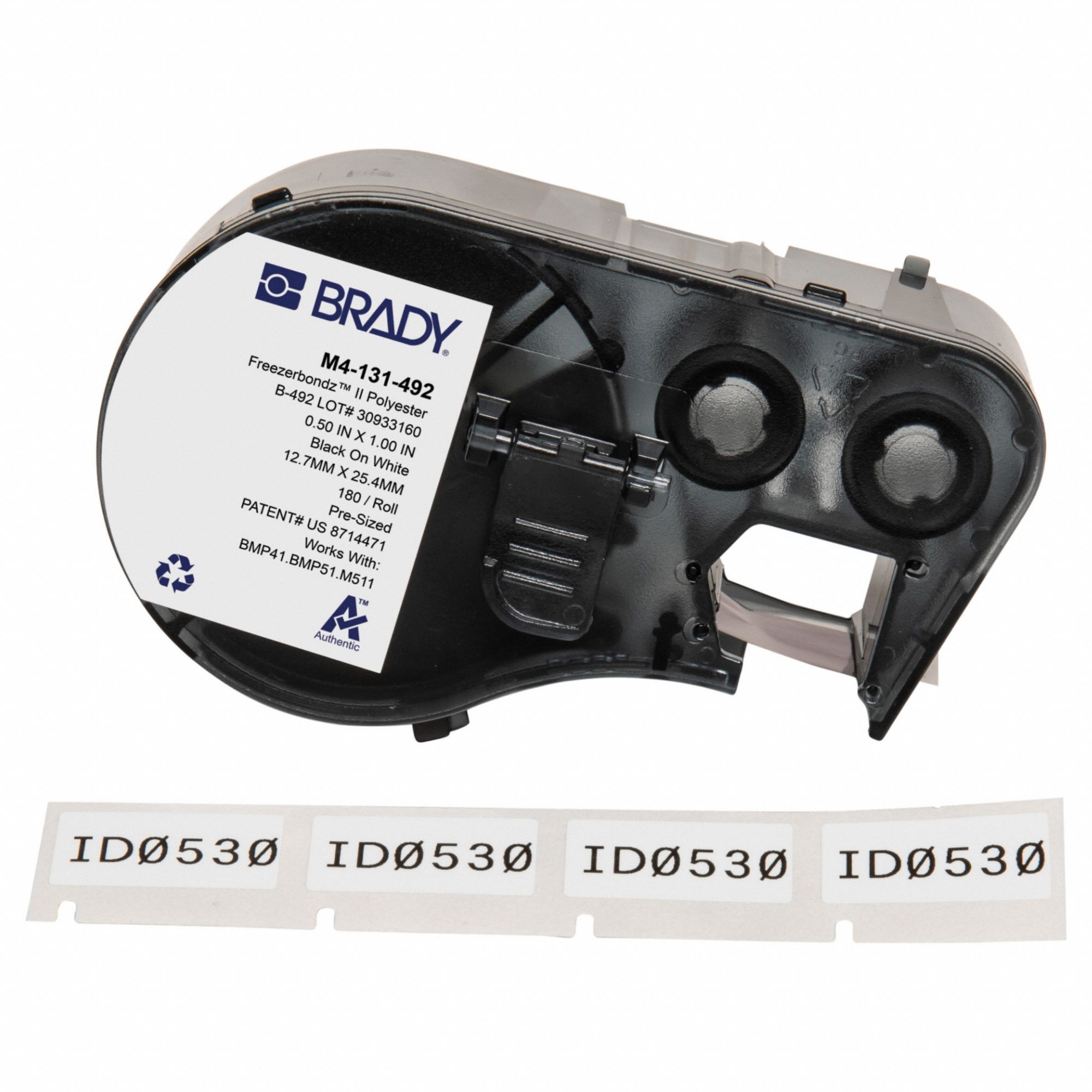 Combined Label and Ribbon Cartridge: Rectangle, 1/2 in x 1 in, Cryogenic Polyester, Black on White