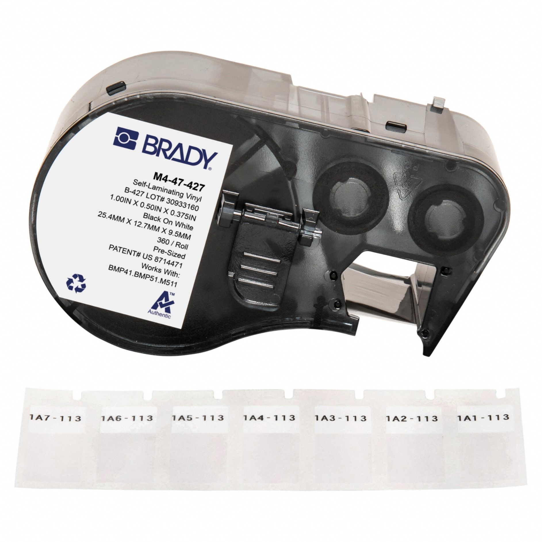 Wraparound Label: 1/2 in x 1 in, Vinyl, White (Matte), For 16 AWG to 8 AWG Wire Gauge