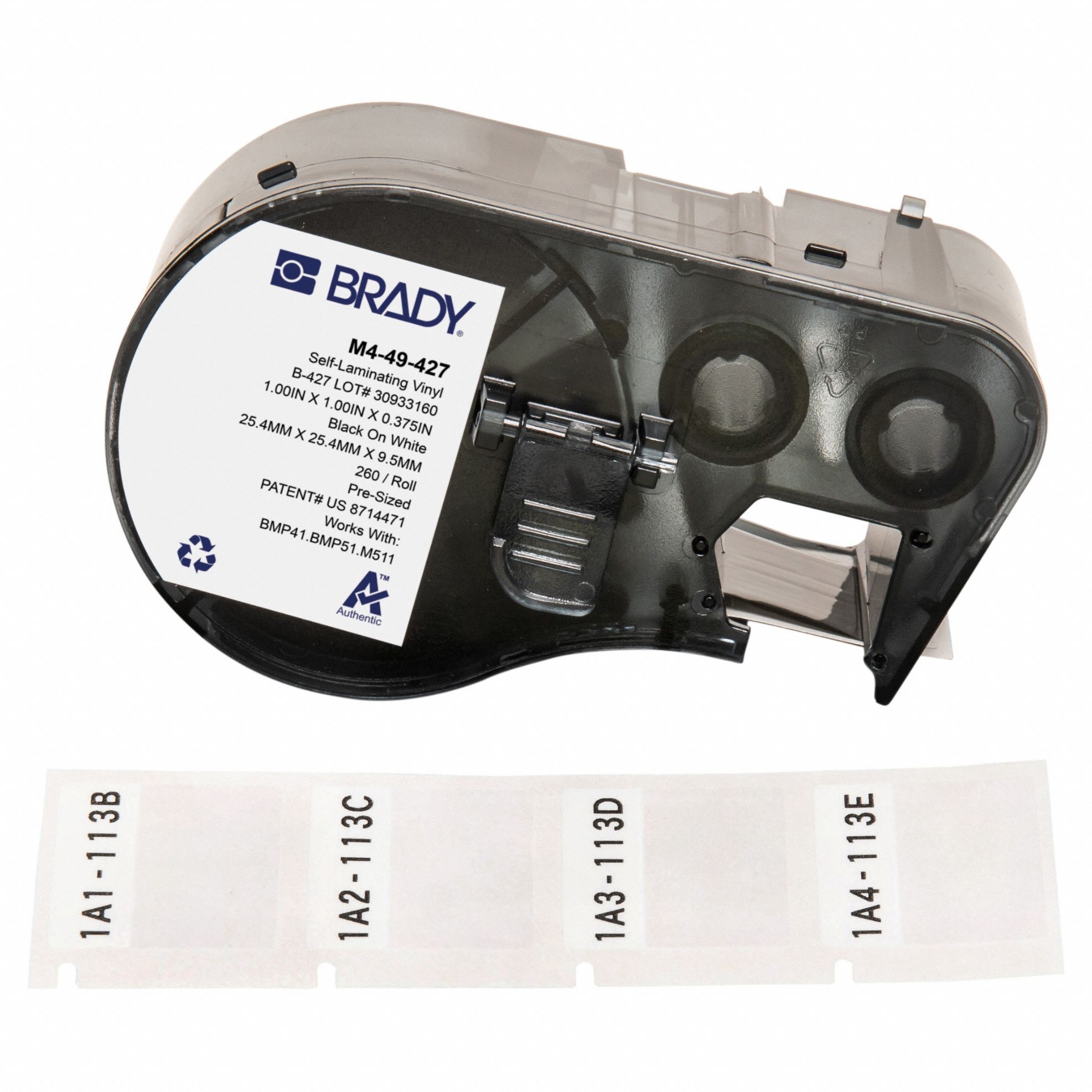 Wraparound Label: 1 in x 1 in, Vinyl, White (Matte), For 16 AWG to 8 AWG Wire Gauge