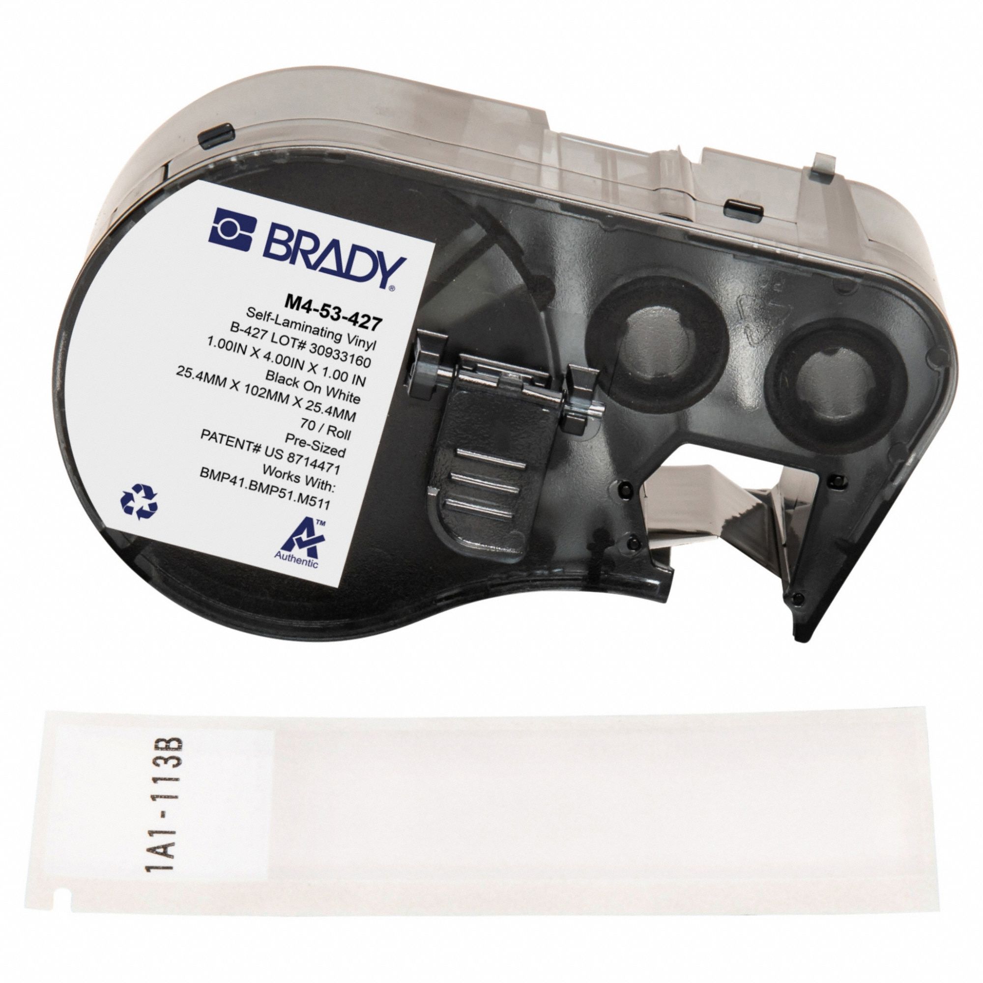 Wraparound Label: 4 in x 1 in, Vinyl, White (Matte), For 1 AWG to 500 kcmil Wire Gauge