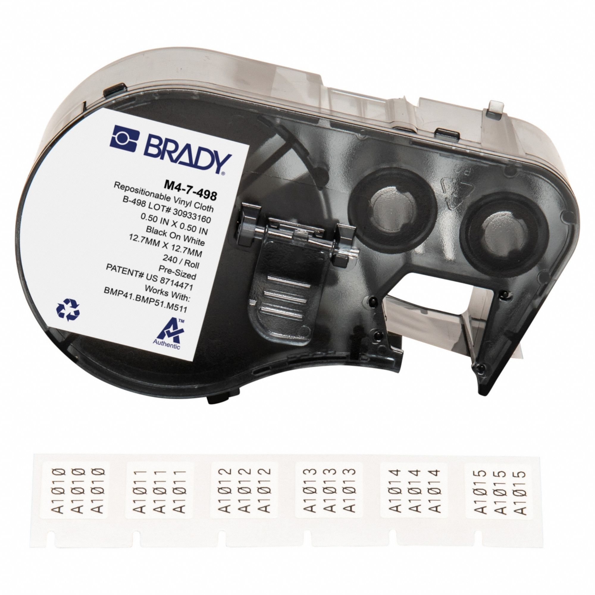 Wraparound Label: 1/2 in x 1/2 in, Vinyl, Black on White, For 22 AWG to 16 AWG Wire Gauge