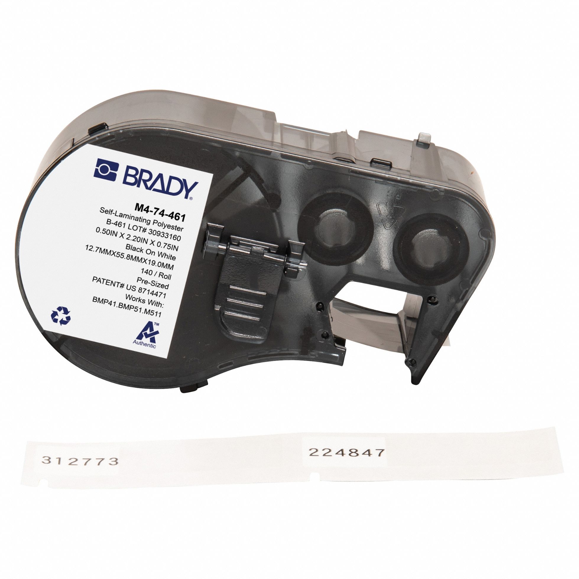 Combined Label and Ribbon Cartridge: Rectangle, 1/2 in x 2 13/64 in, Black on White, -321°F to 230°F