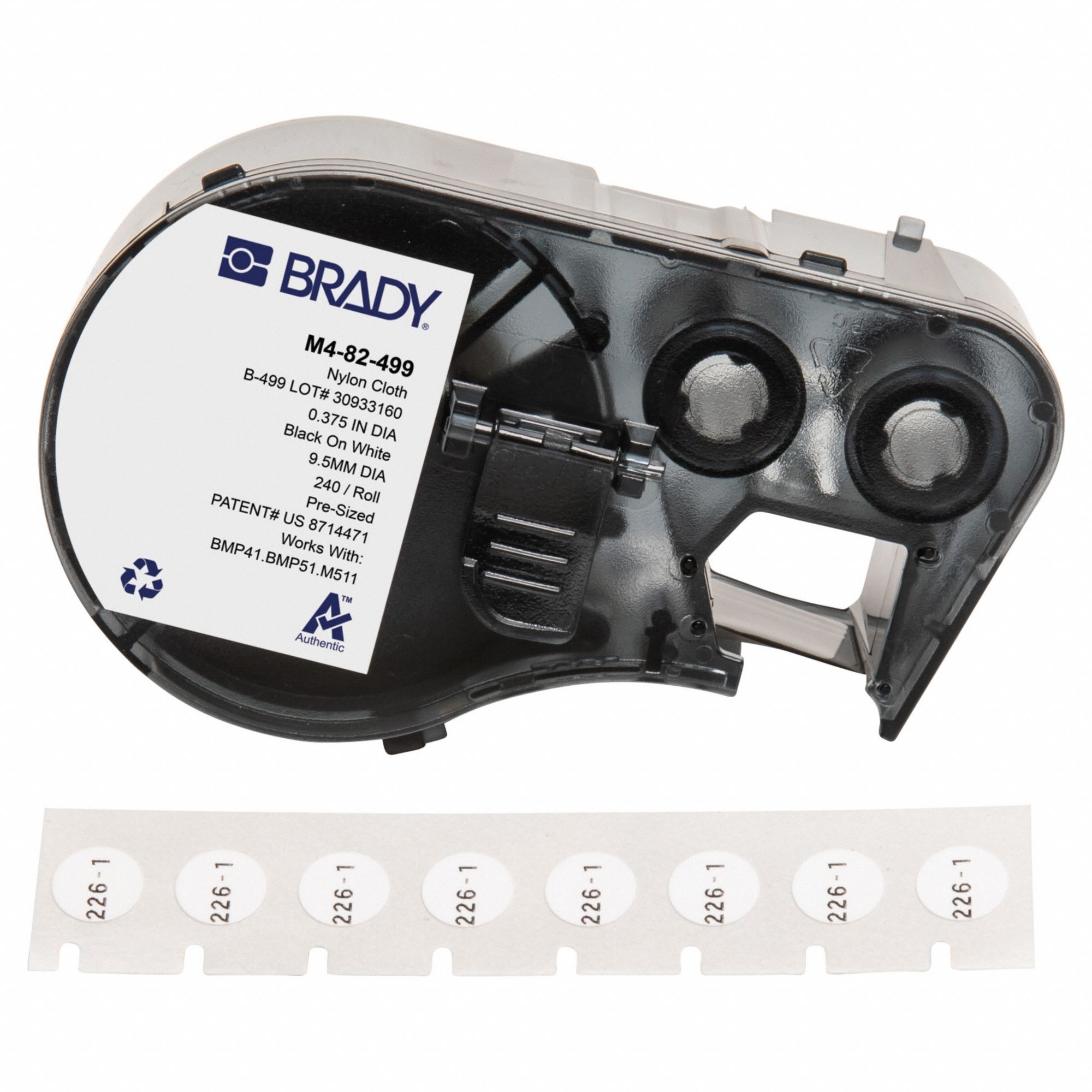 Combined Label and Ribbon Cartridge: Circle, 3/8 in, Cryogenic Autoclavable Nylon, Black on White