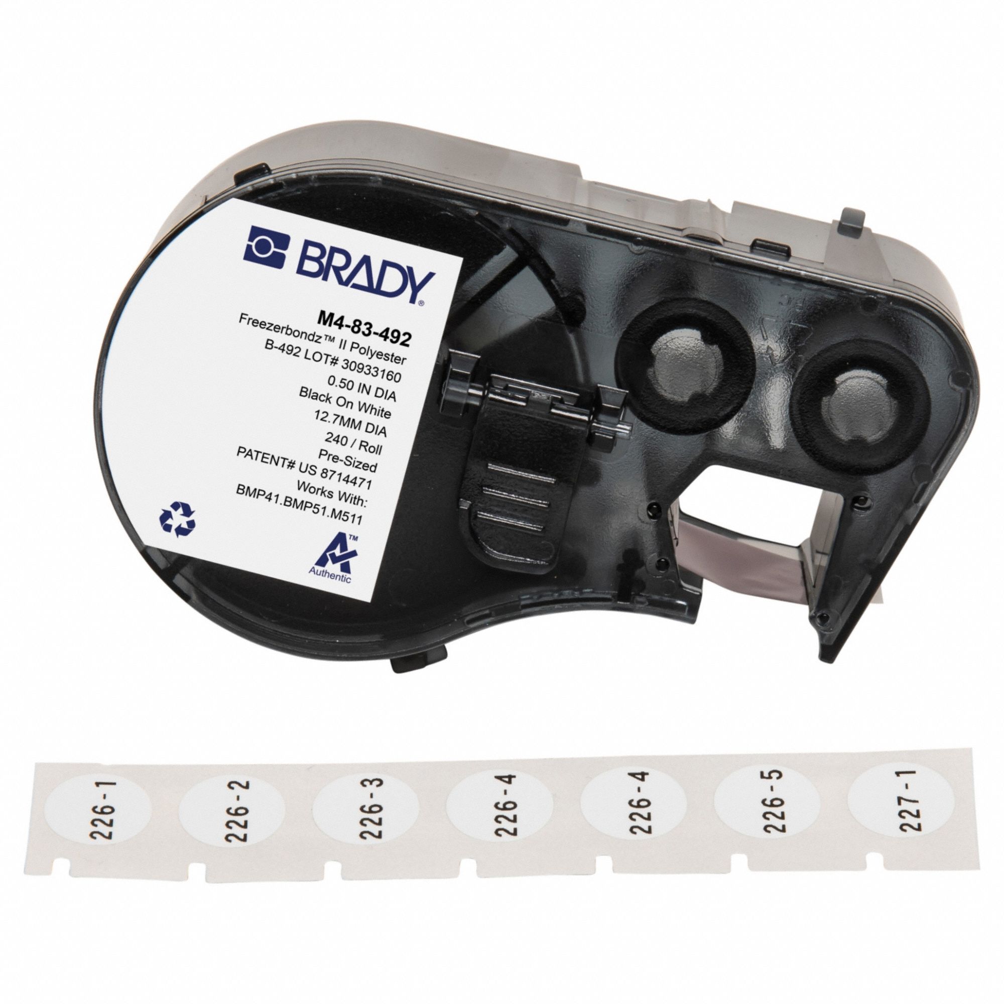 Combined Label and Ribbon Cartridge: Square, 1/2 in, Cryogenic Polyester, Black on White, 240 Labels