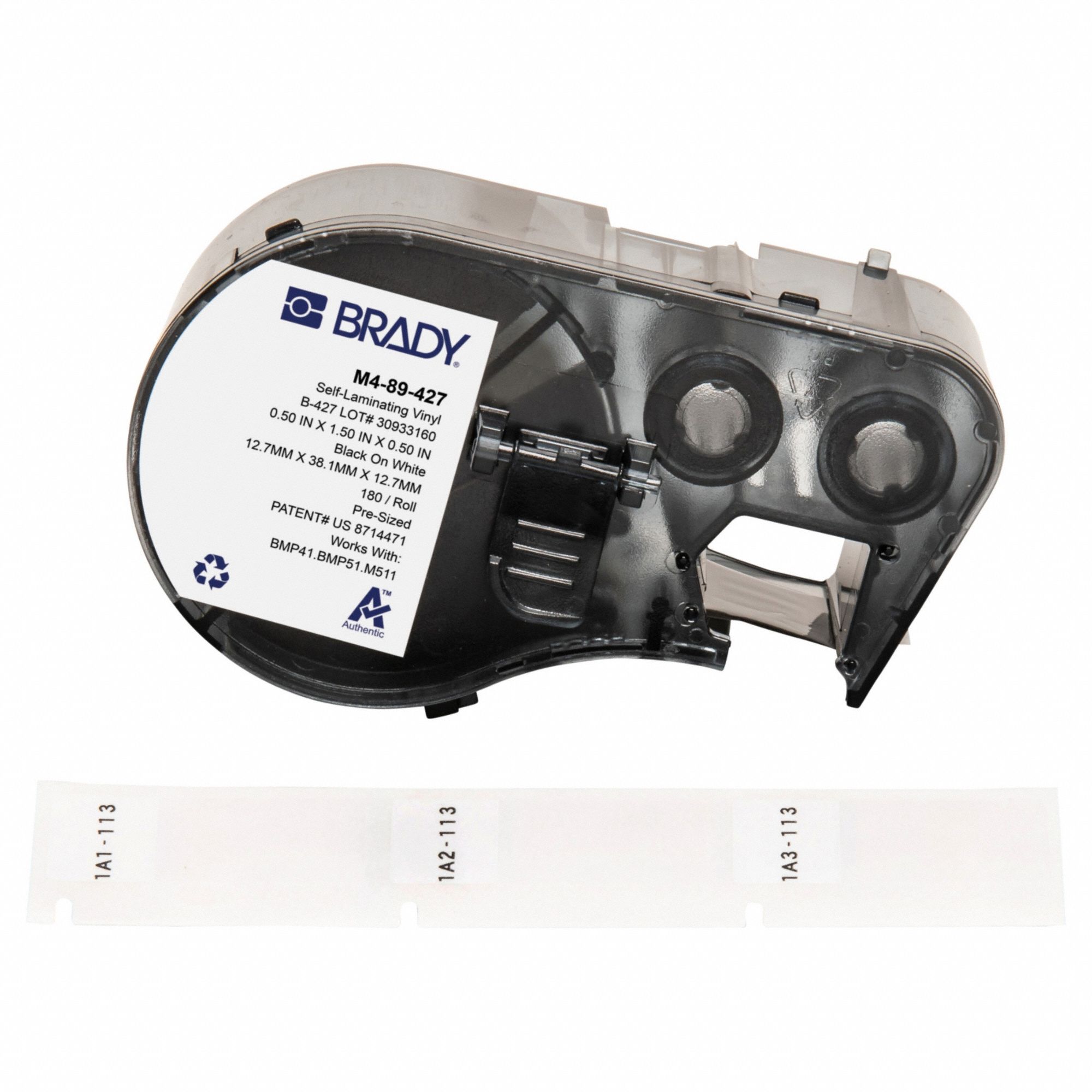 Wraparound Label: 1 1/2 in x 1/2 in, Vinyl, White (Matte), For 10 AWG to 4 AWG Wire Gauge