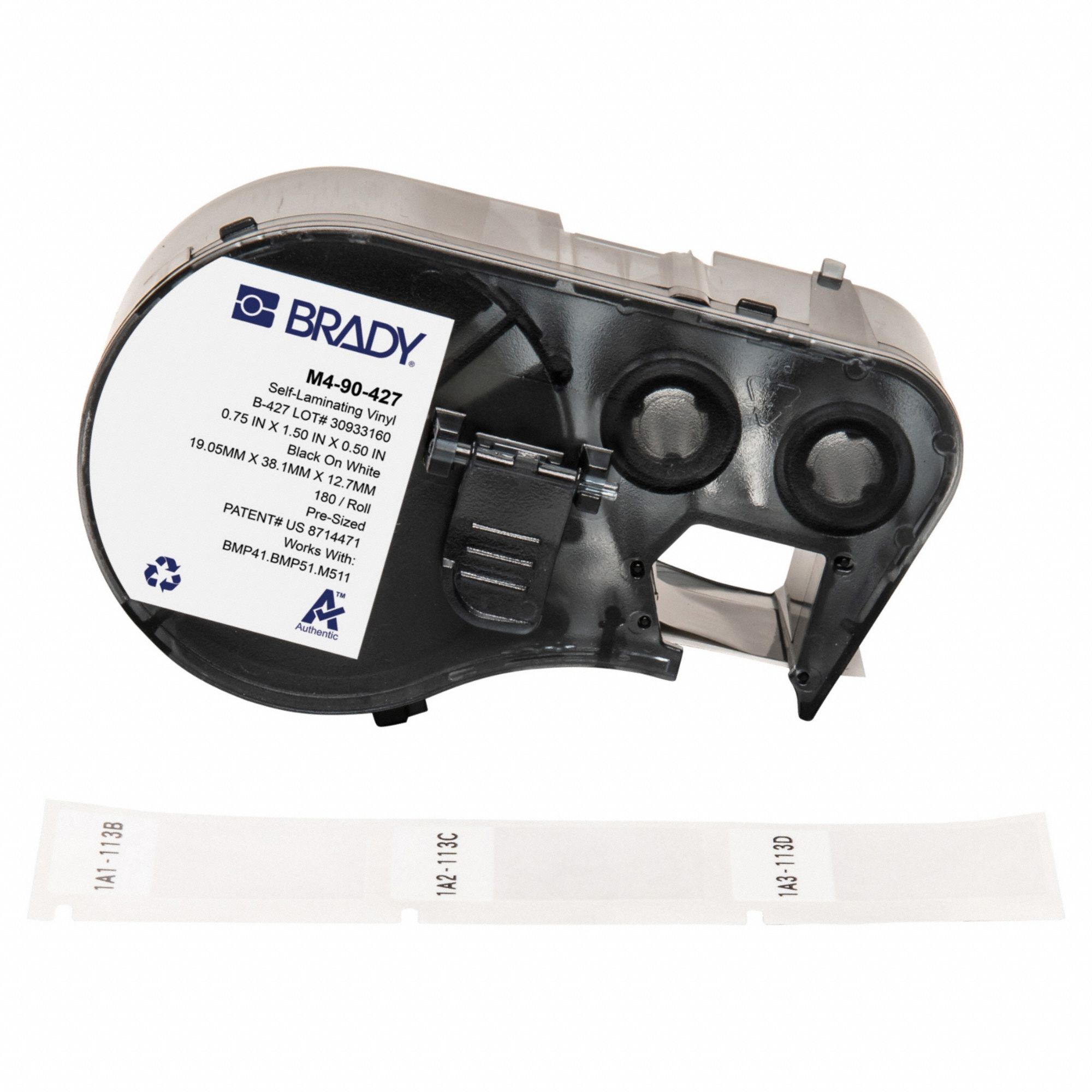 Wraparound Label: 1 1/2 in x 3/4 in, Vinyl, White (Matte), For 10 AWG to 4 AWG Wire Gauge