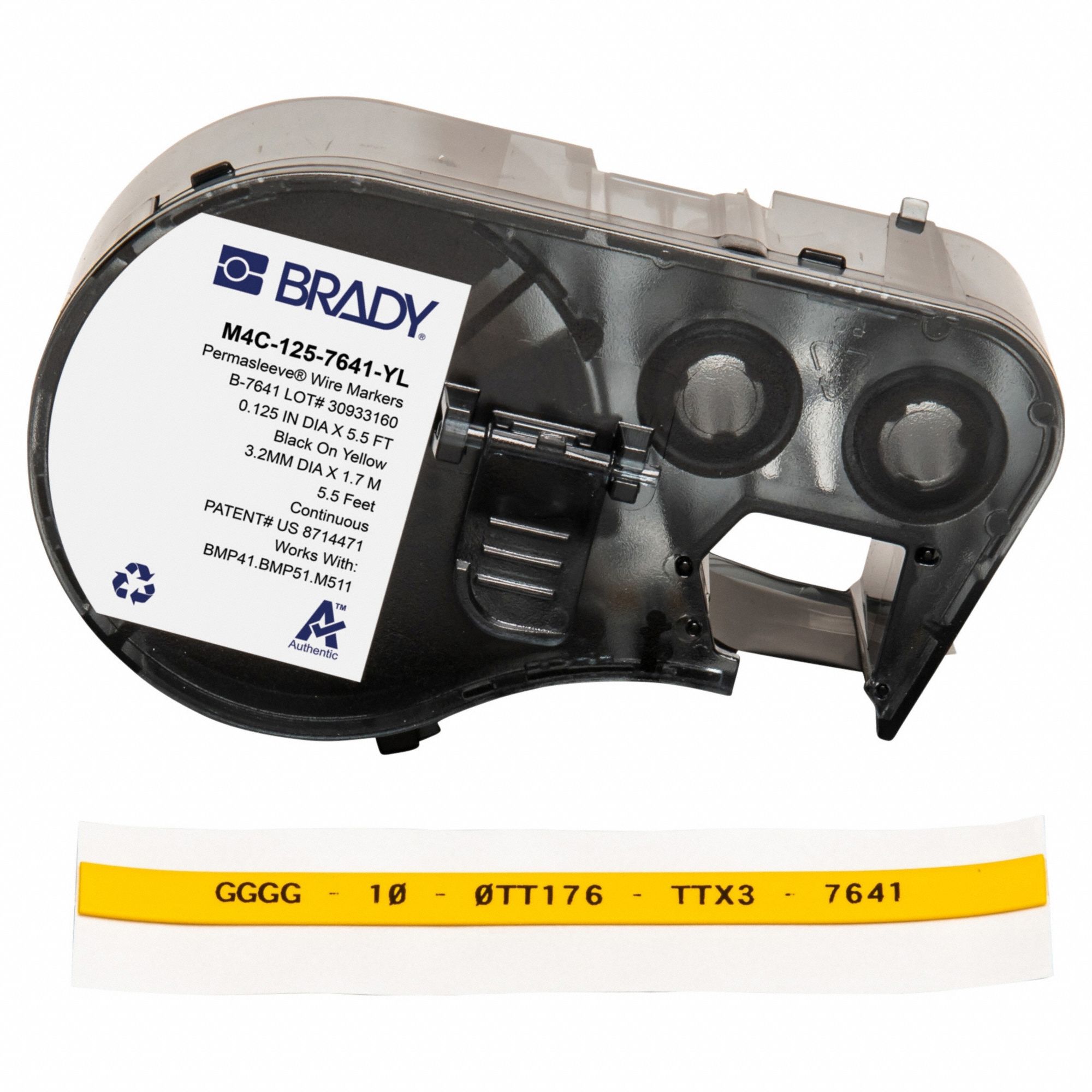 Sleeve Label: 1 in x 1/4 in, Polyolefin, Yellow (Matte), For 16 AWG to 20 AWG Wire Gauge
