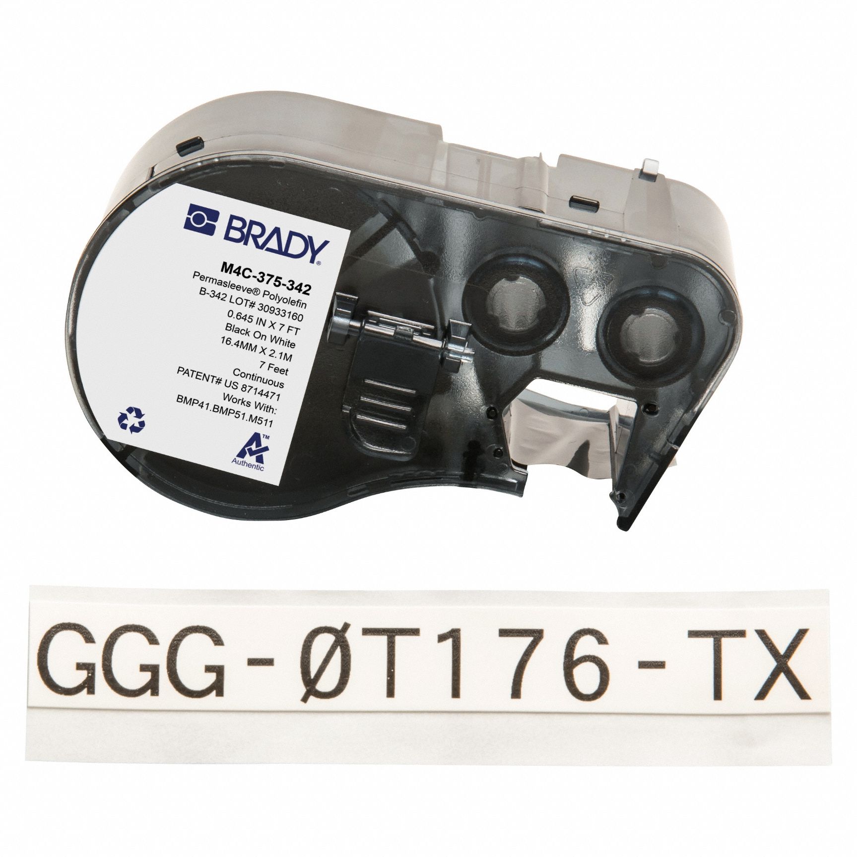 Sleeve Label: 1 in x 21/32 in, Polyolefin, White (Matte), For 4 AWG to 12 AWG Wire Gauge