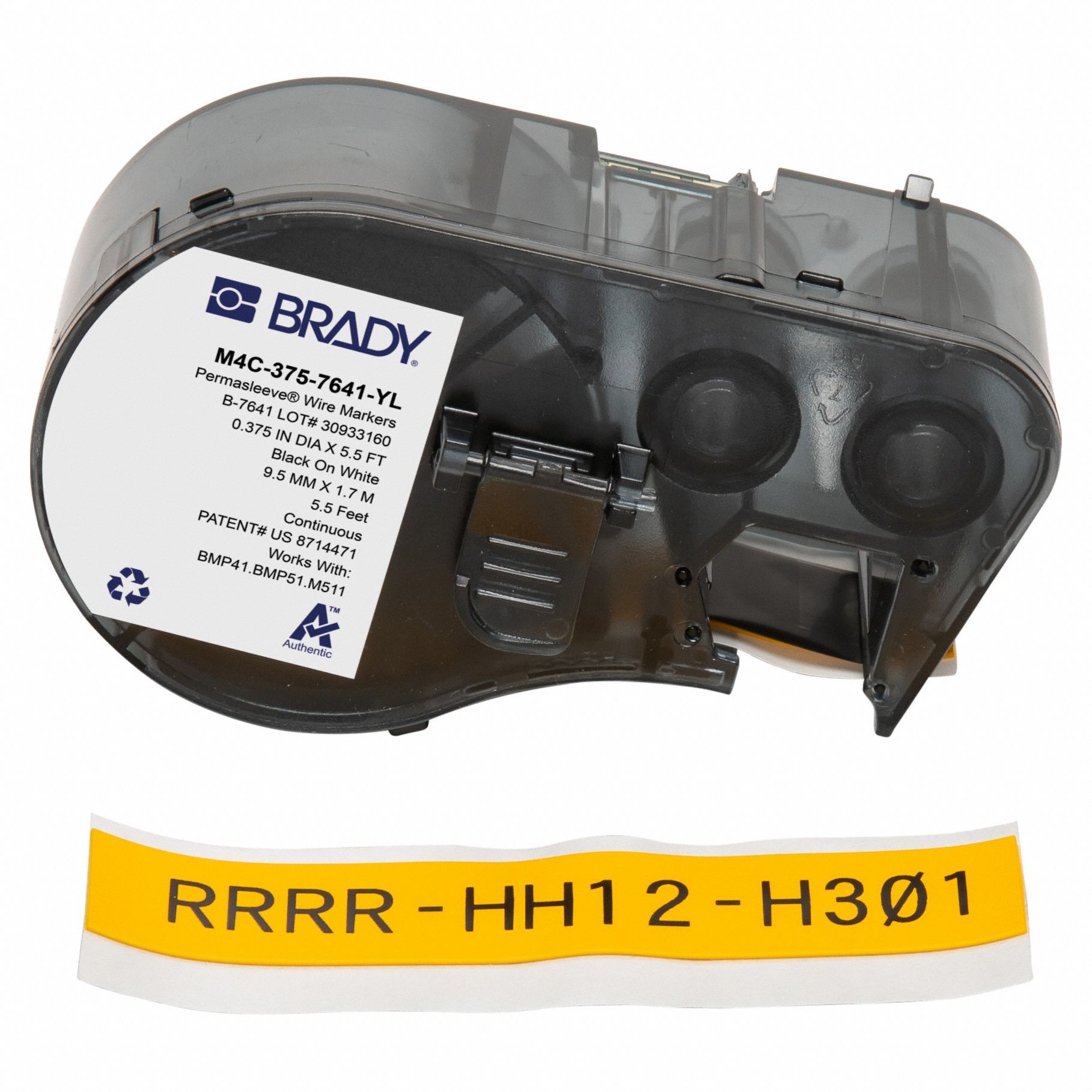 Sleeve Label: 1 in x 21/32 in, Polyolefin, Yellow (Matte), For 4 AWG to 8 AWG Wire Gauge