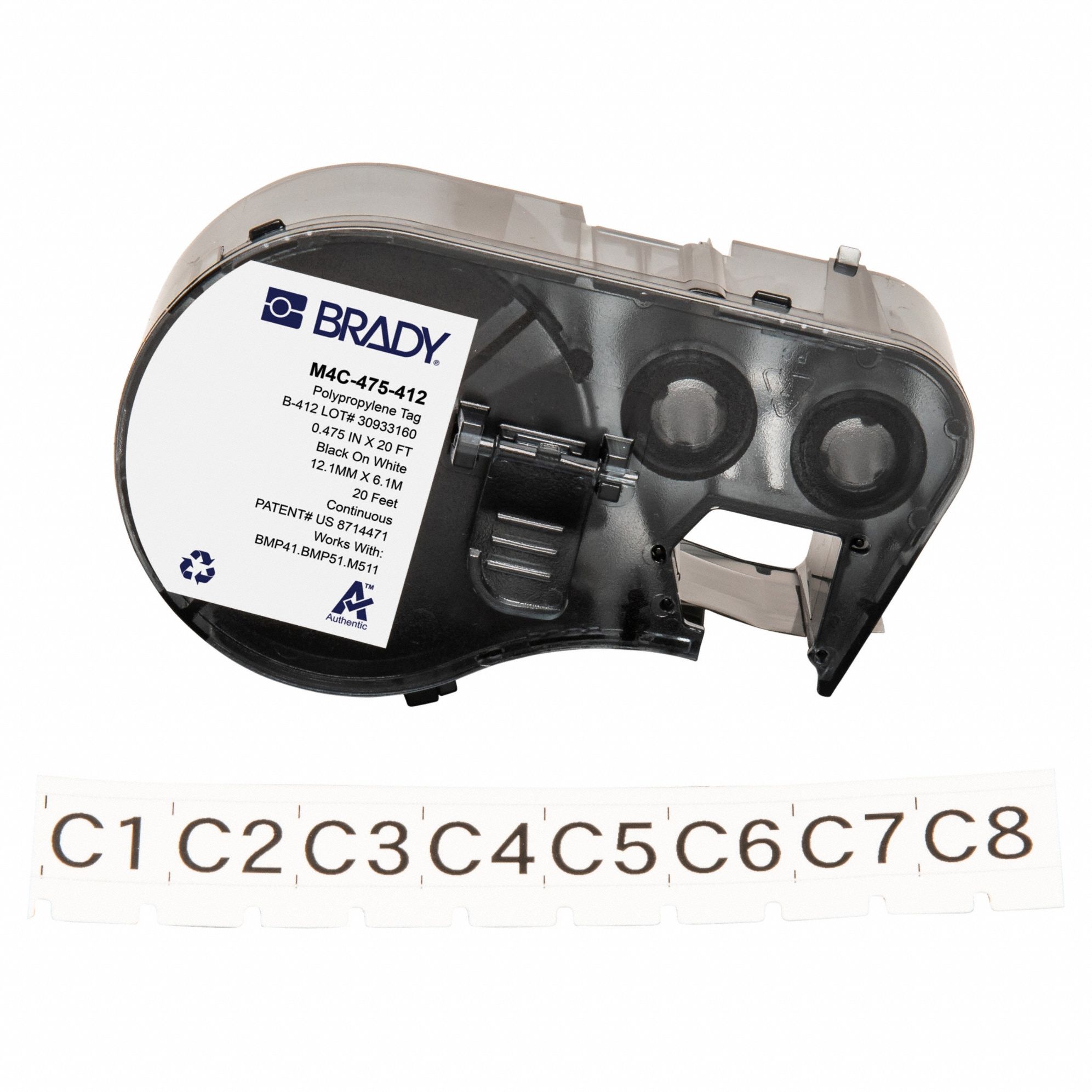 Combined Label and Ribbon Cartridge: 15/32 in x 20 ft, Polypropylene, White (Matte), Outdoor